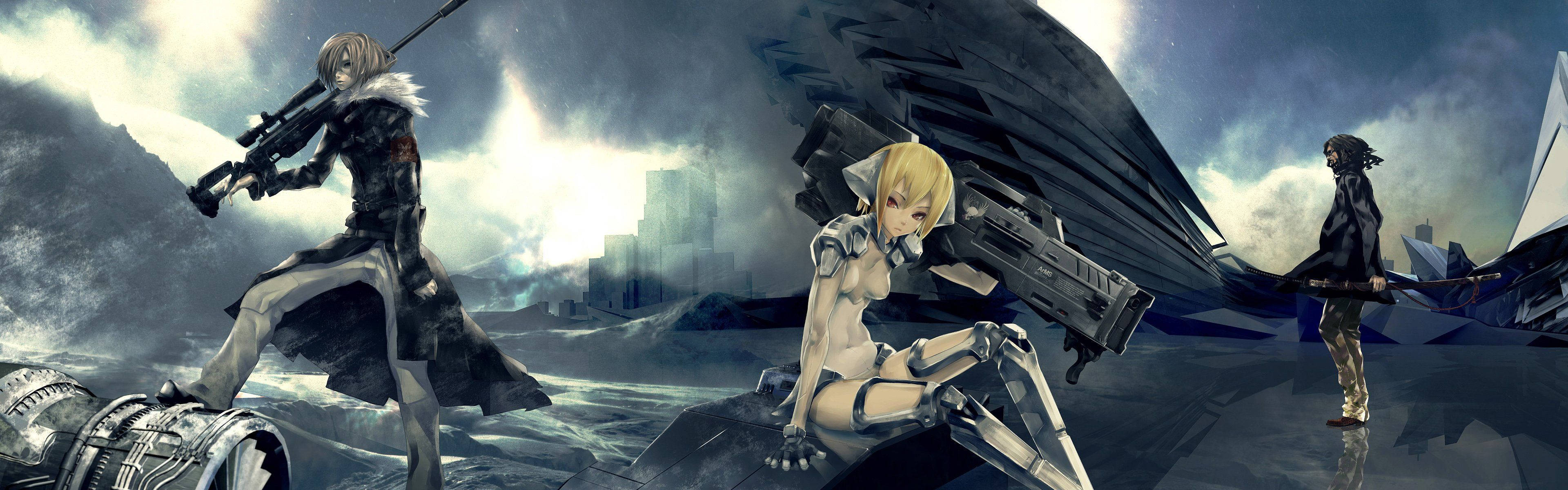 Portal Dual Screen, anime warriors, futuristic armor, 4K Desktop Wallpaper
