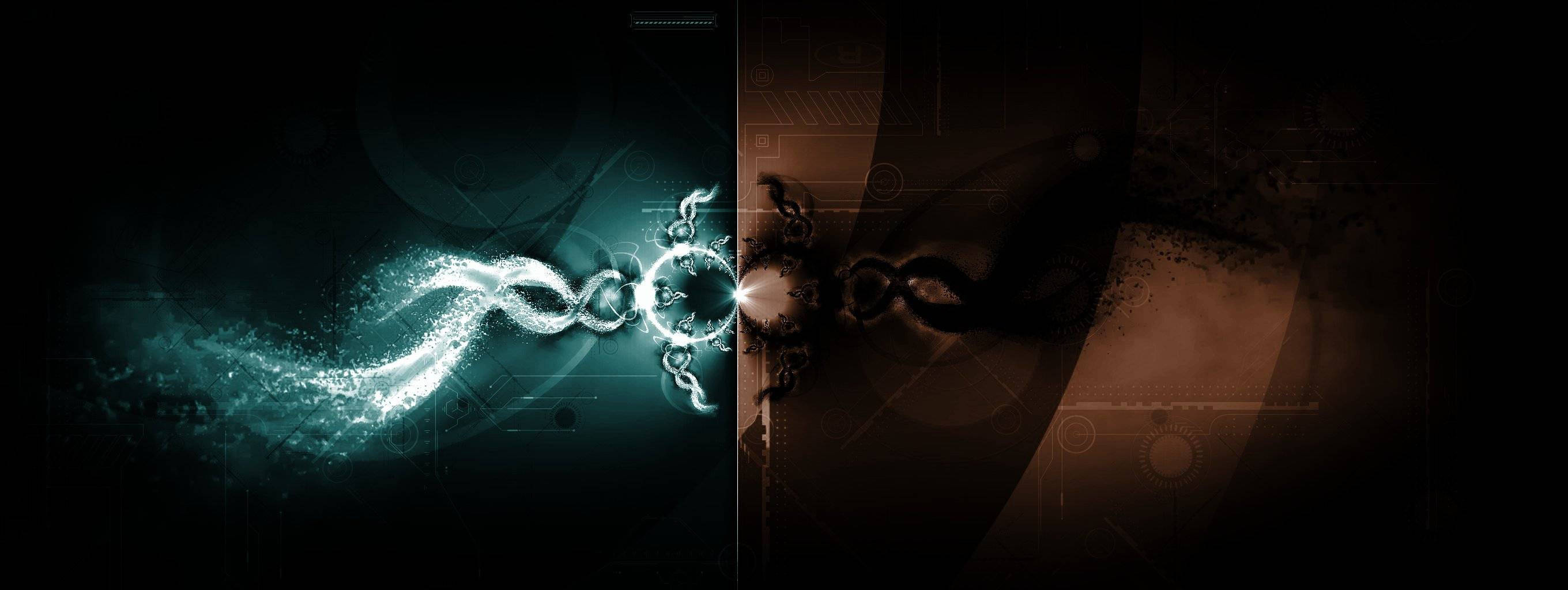 Portal Dual Screen, glowing teal energy chain, dark digital backdrop, 2K Desktop Wallpaper