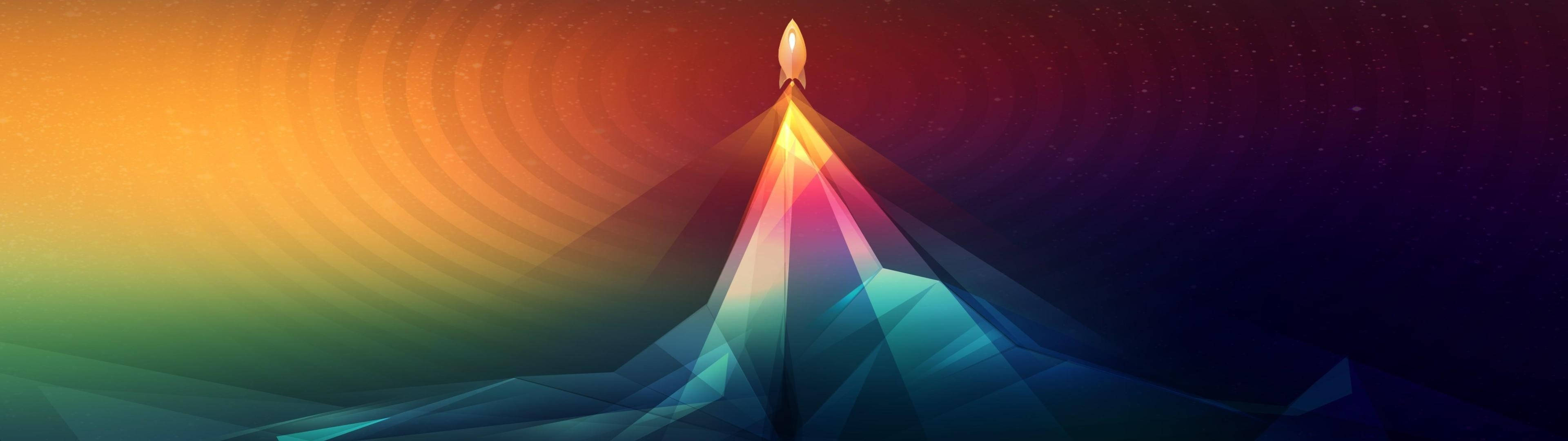 Portal Dual Screen, rocket, geometric mountain peak, 4K Desktop Wallpaper