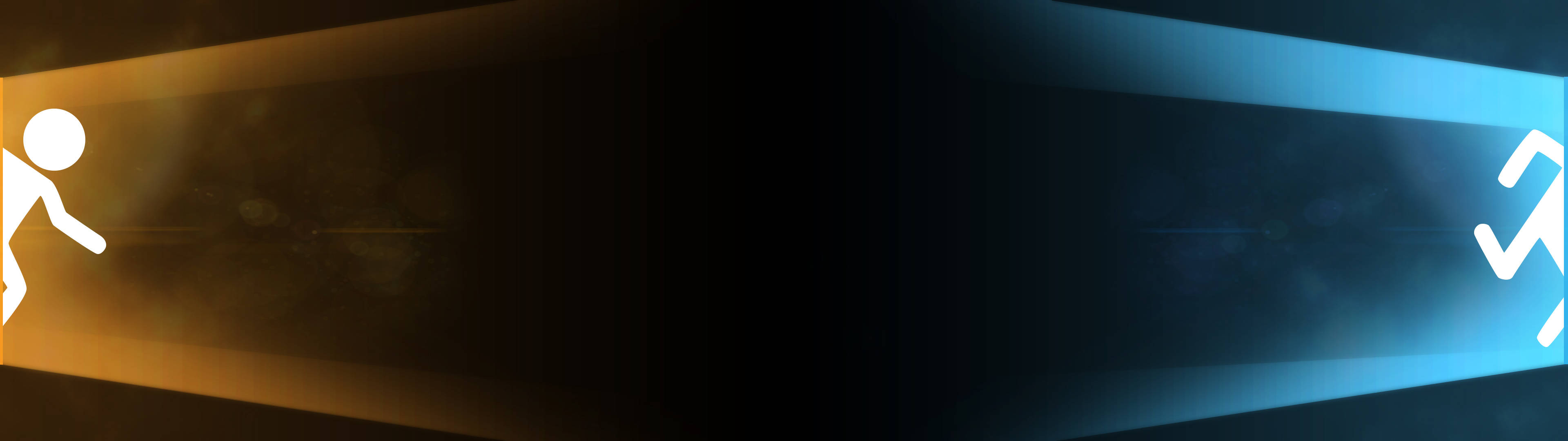 Portal Dual Screen, glowing stick figures, dark corridor, 4K Desktop Wallpaper