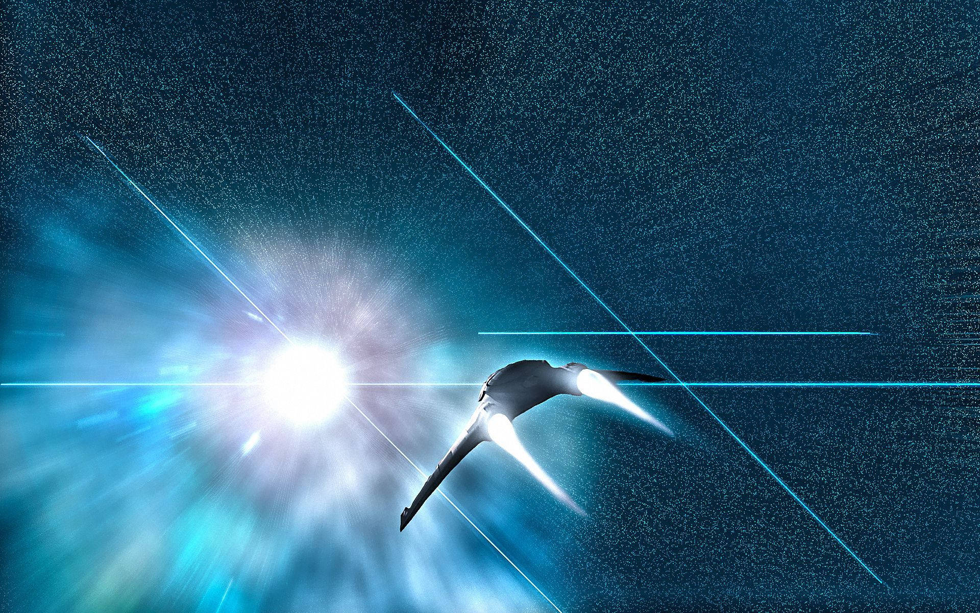 futuristic spaceship, starfield, cosmic explosion, Full HD Desktop Wallpaper