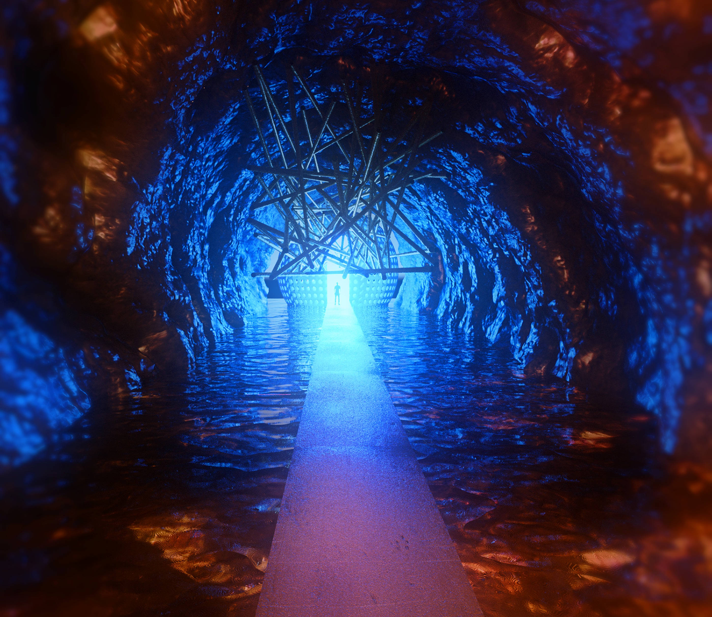 Portal, tunnel, glowing path, 2K Desktop Wallpaper