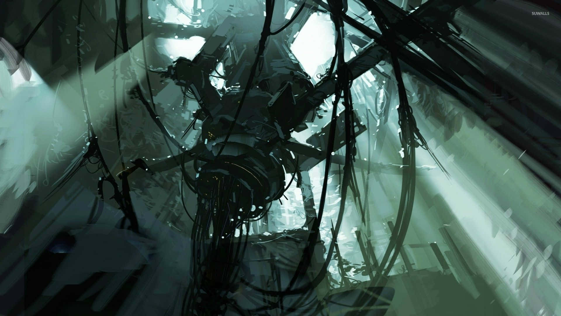 Portal 4K, futuristic mechanical structure, tangled wires, Full HD Desktop Wallpaper