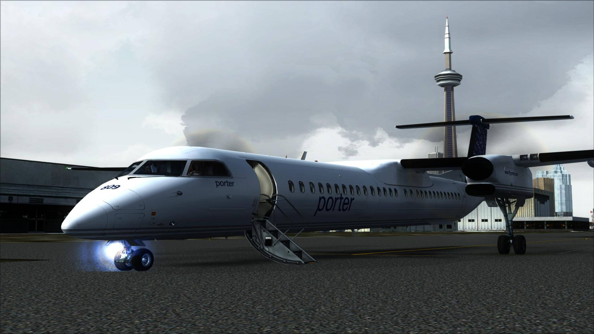 Porter Airlines, turboprop plane, wet tarmac, Full HD Desktop Wallpaper