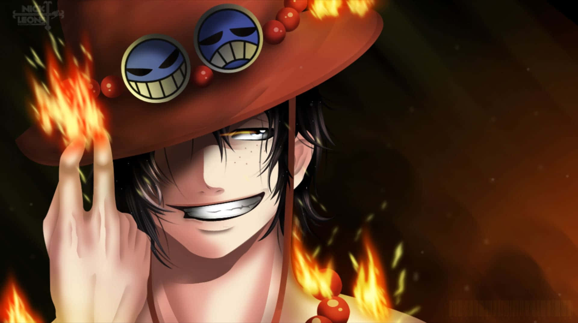 Portgas D Ace, fiery hat, grin, Full HD Desktop Wallpaper