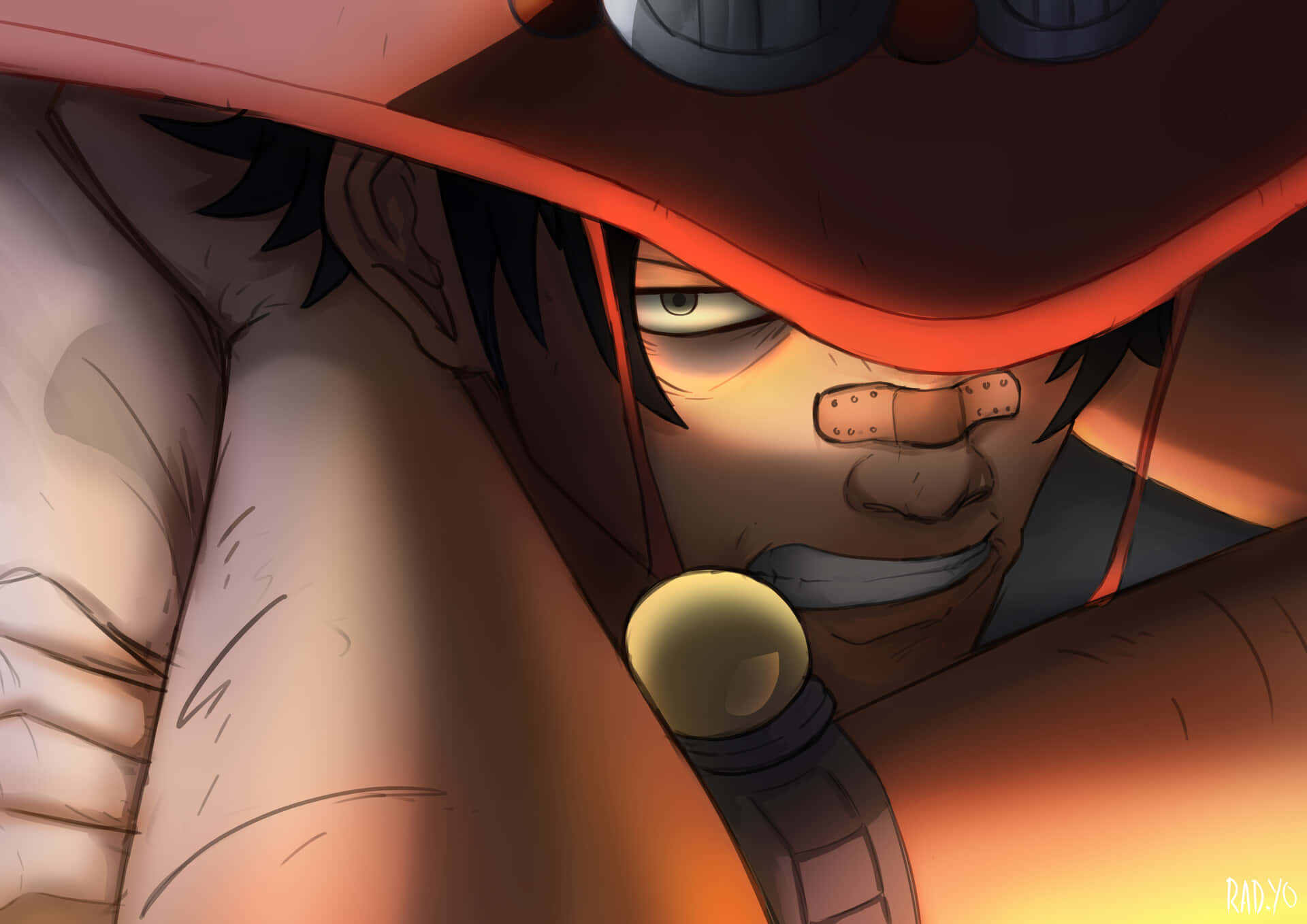 Portgas D Ace, red hat, bandaged nose, Full HD Desktop Wallpaper