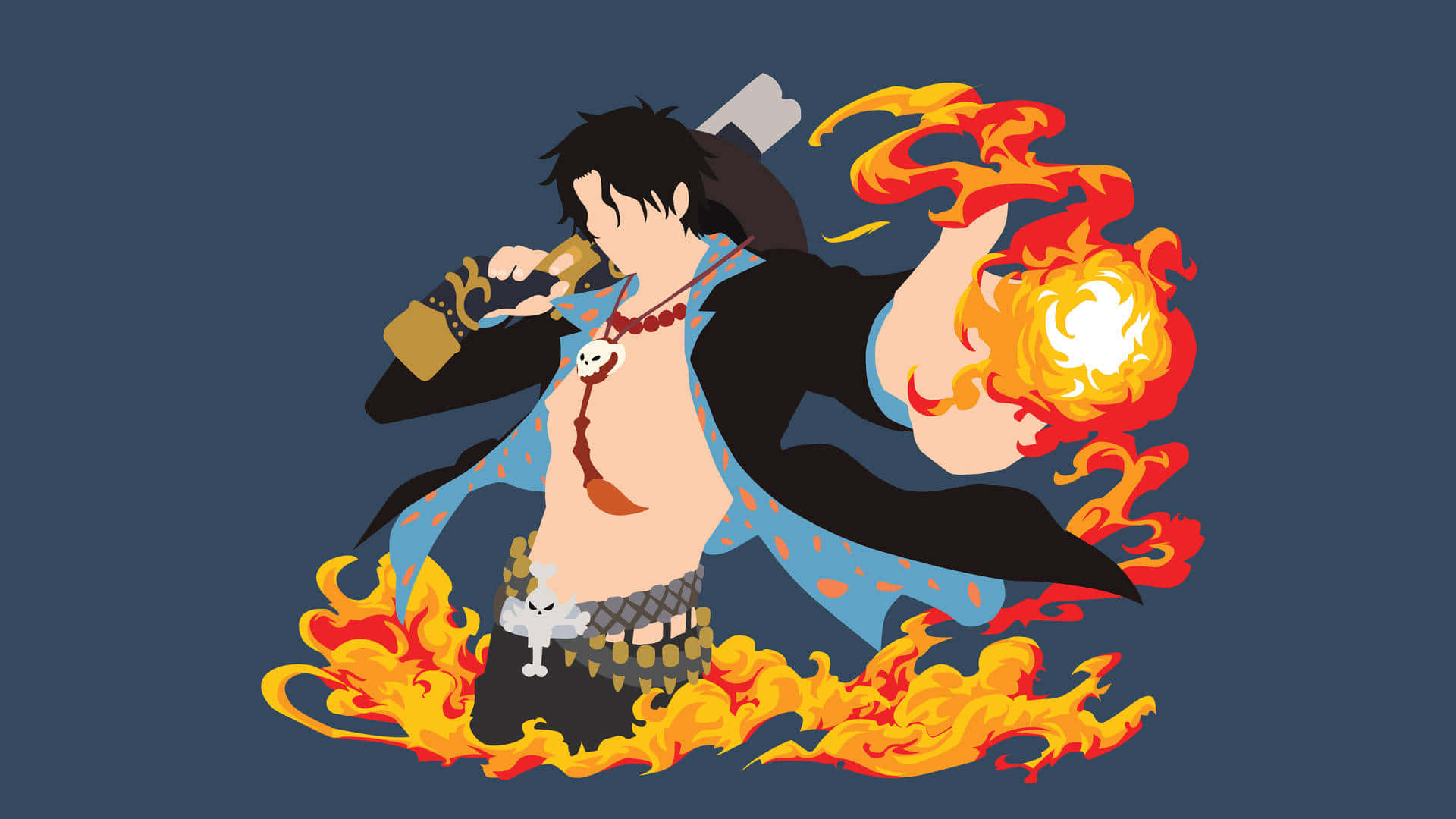 Portgas D Ace, black hair, blue coat, Full HD Desktop Wallpaper