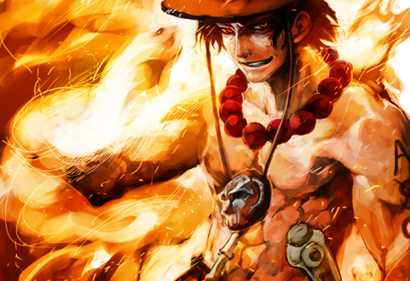Portgas D Ace, red eyes, skull pendant, HD Desktop Wallpaper