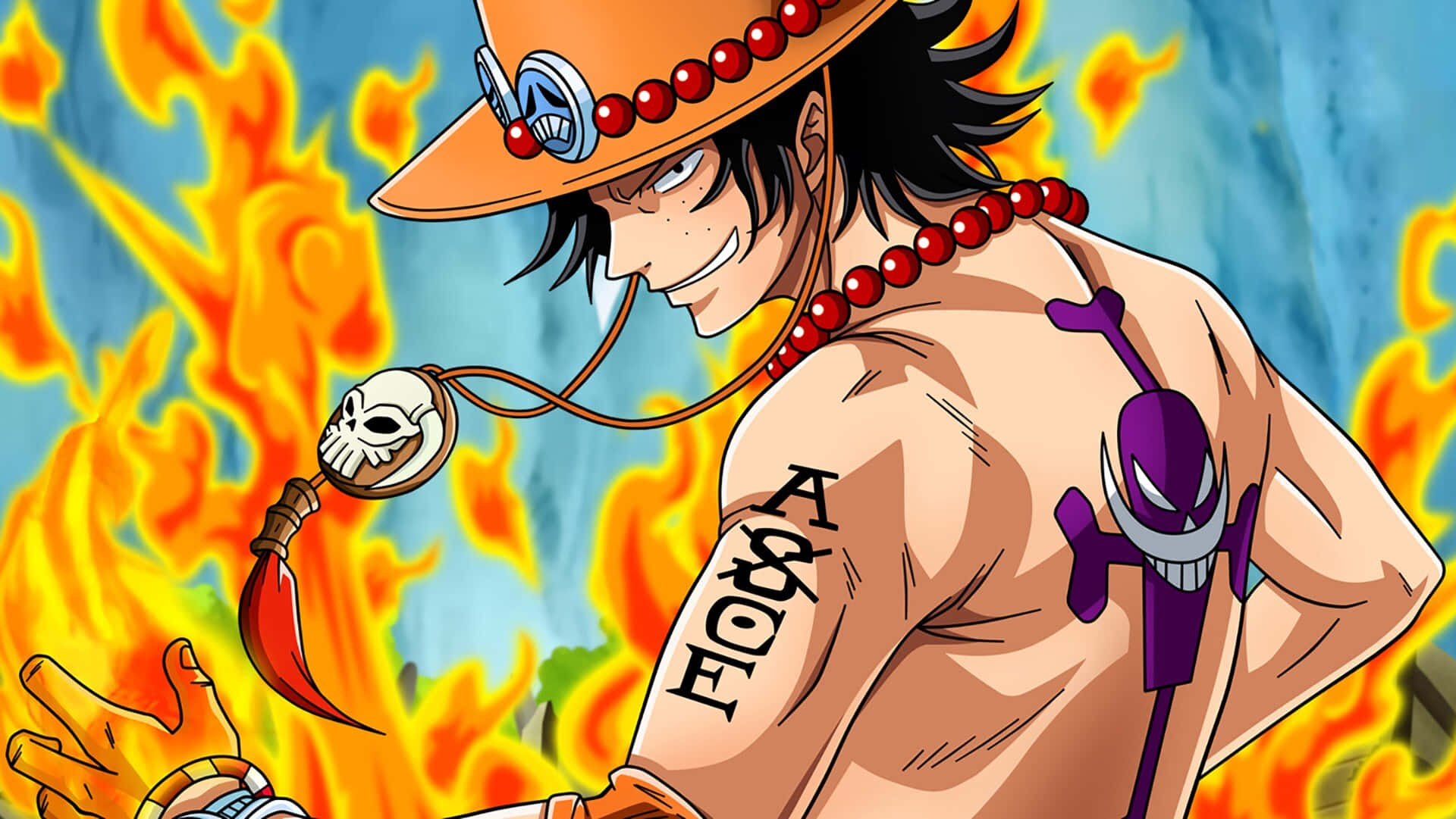 Portgas D. Ace, straw hat, skull pendant, Full HD Desktop Wallpaper