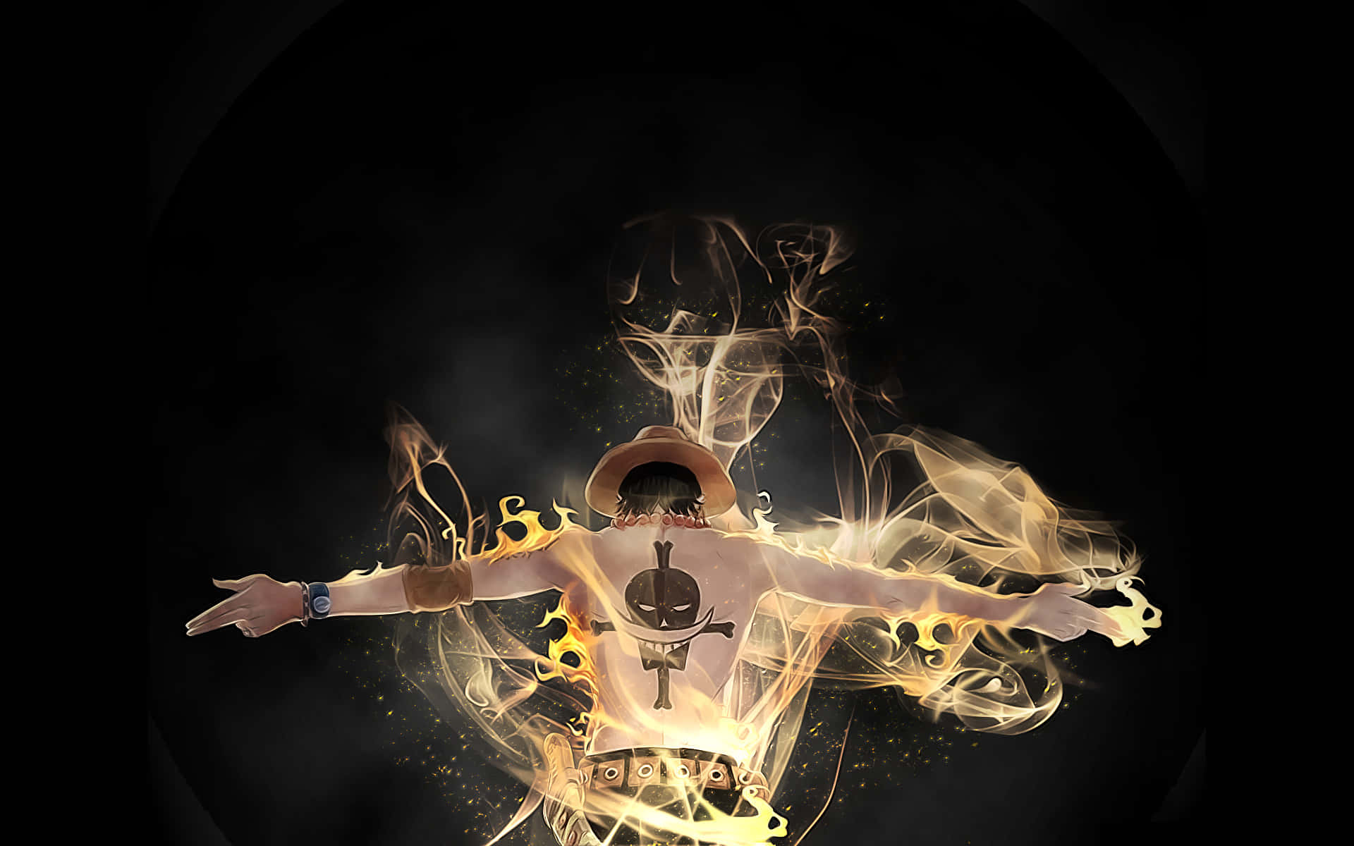 Portgas D Ace, golden flames, swirling flames, Full HD Desktop Wallpaper