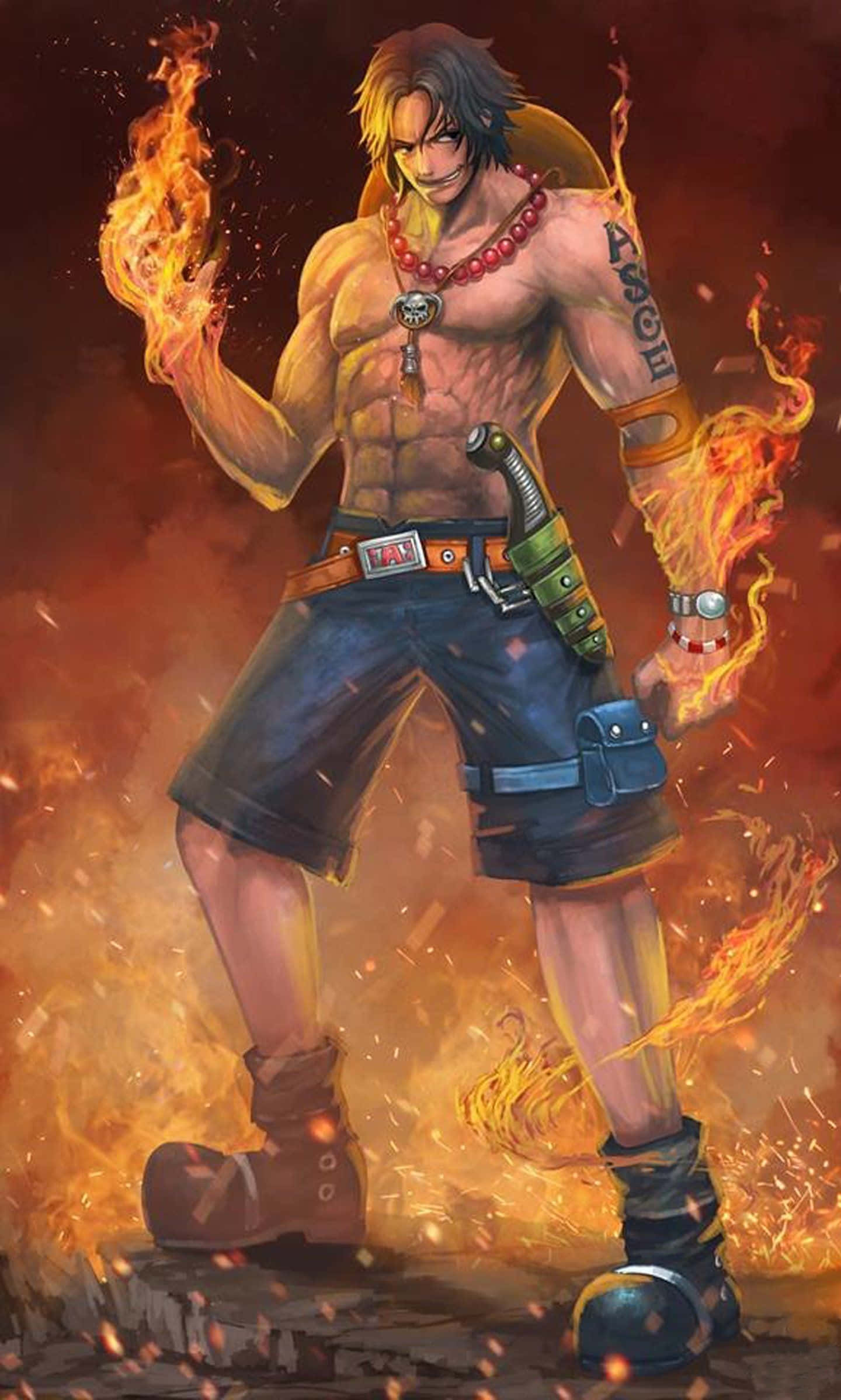 Portgas D. Ace, flames, muscular anime warrior, Full HD Phone Wallpaper
