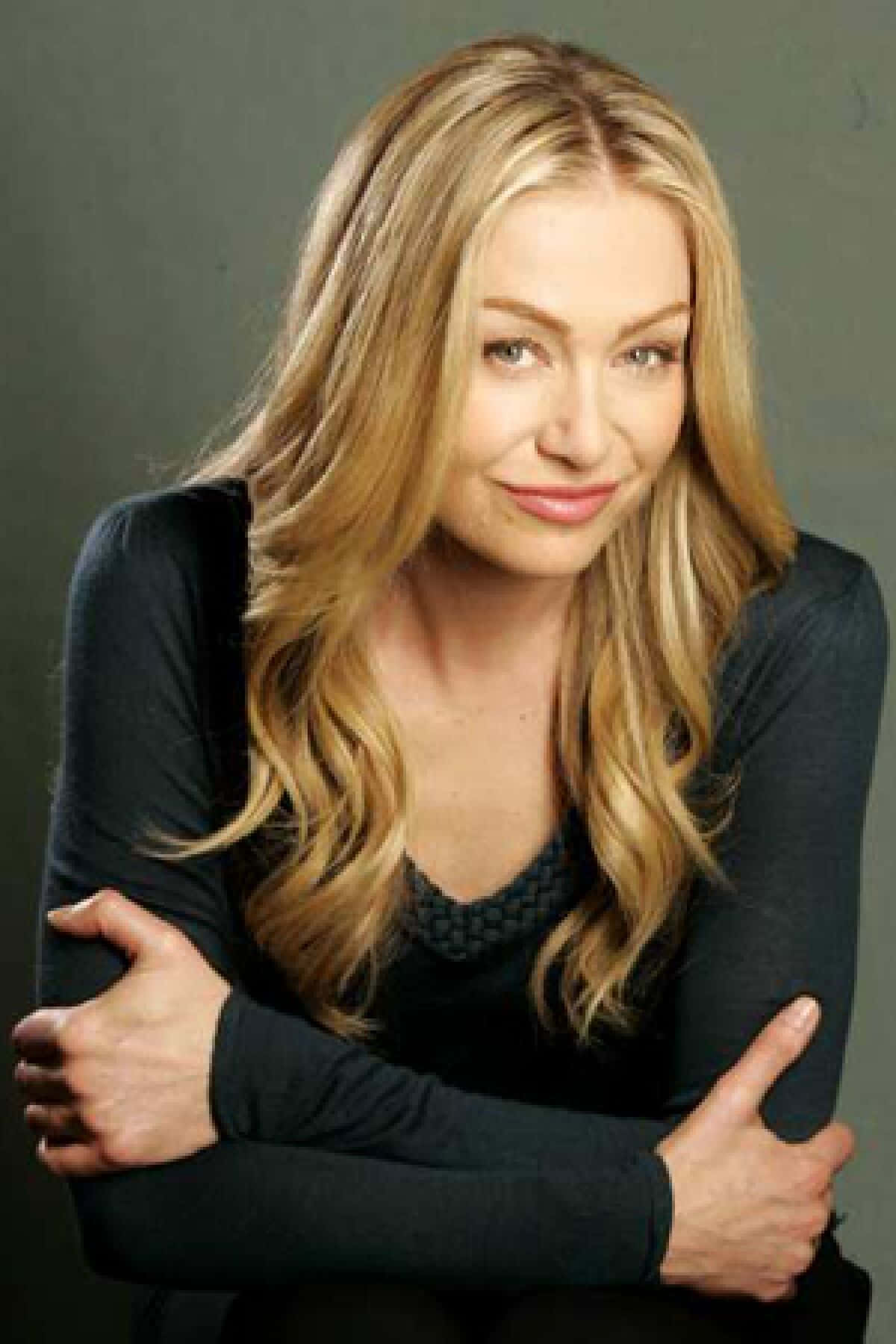 Portia de Rossi, black top, long blonde hair, HD Phone Wallpaper
