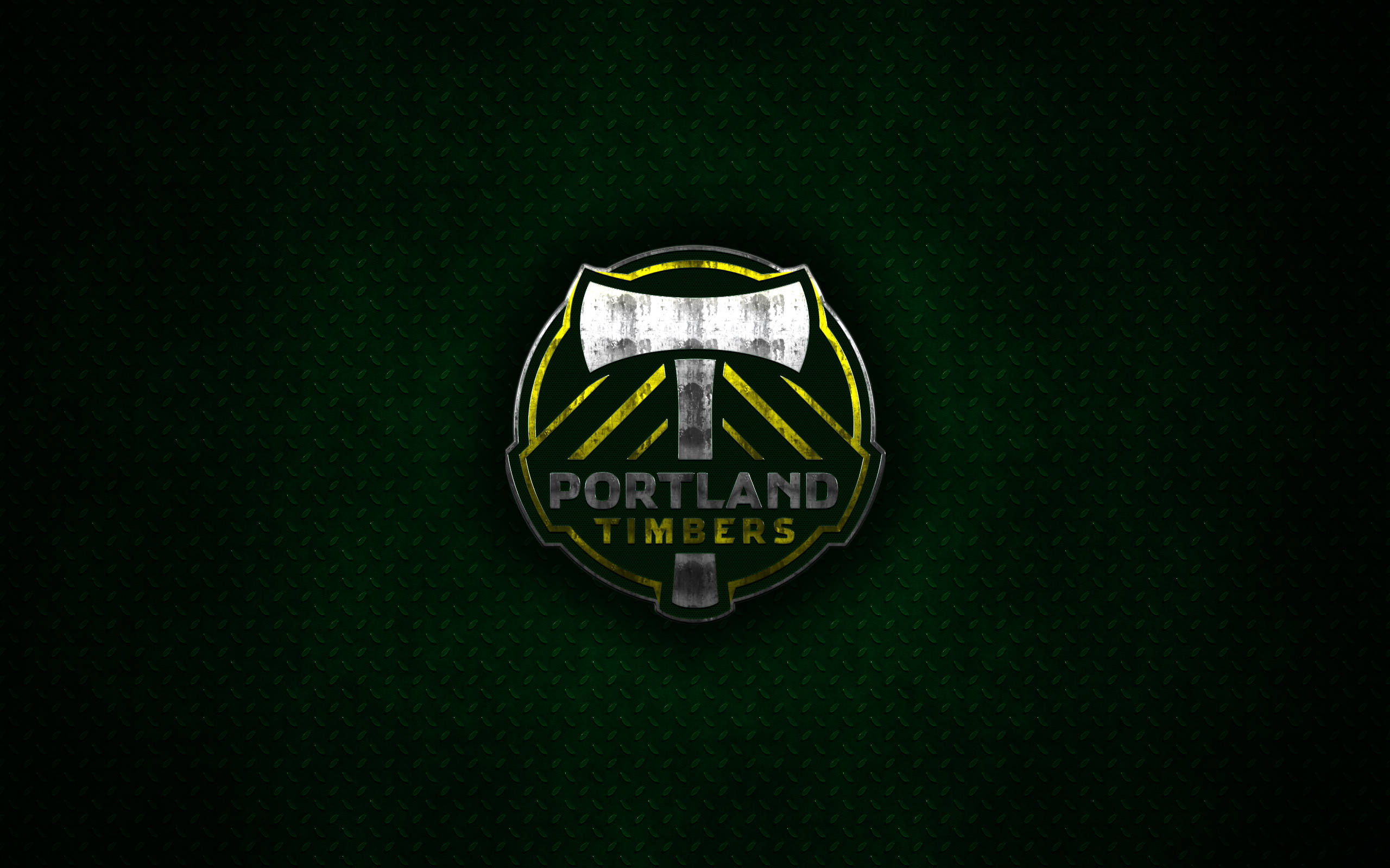 Portland Timbers, glowing Portland Timbers logo, dark green textured background, 2K Desktop Wallpaper