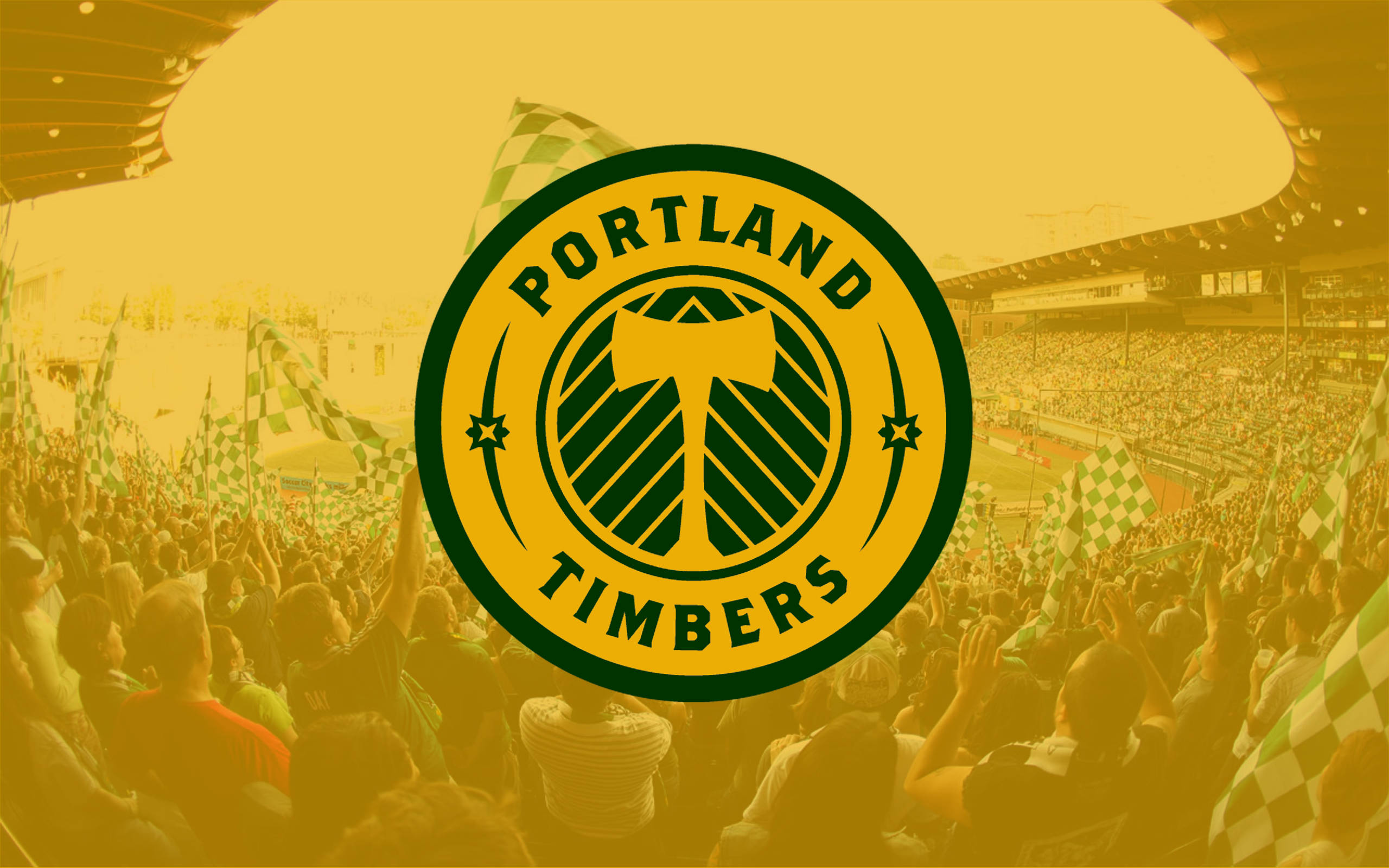 Portland Timbers, vintage logo, green and white checkered flags, 2K Desktop Wallpaper