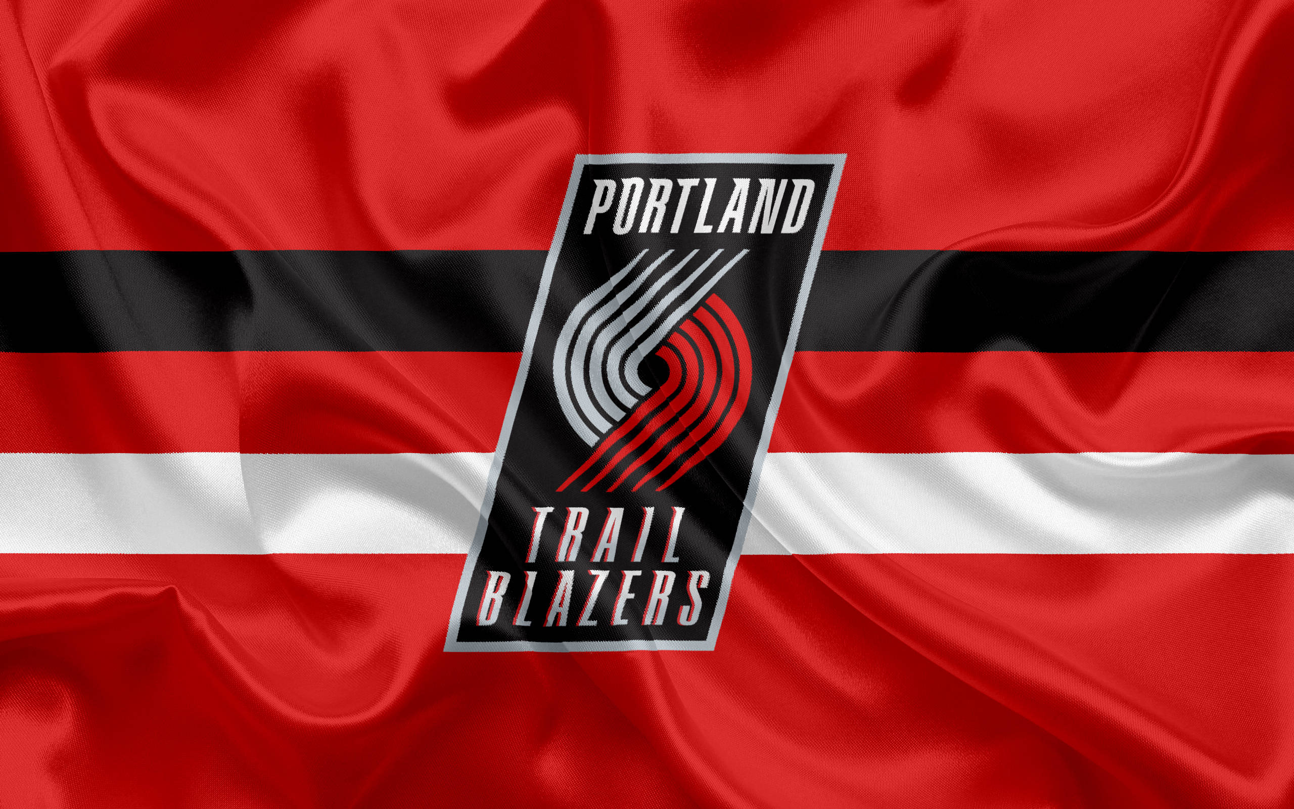 Portland Trail Blazers, silk flag, red satin, 2K Desktop Wallpaper