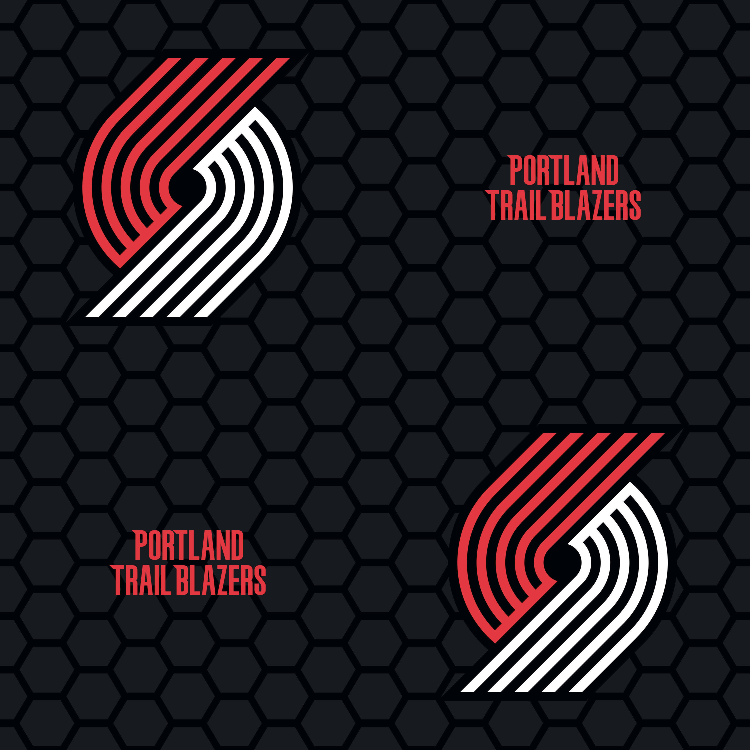 Portland Trail Blazers, red and white, black hexagonal pattern, 2K Desktop Wallpaper