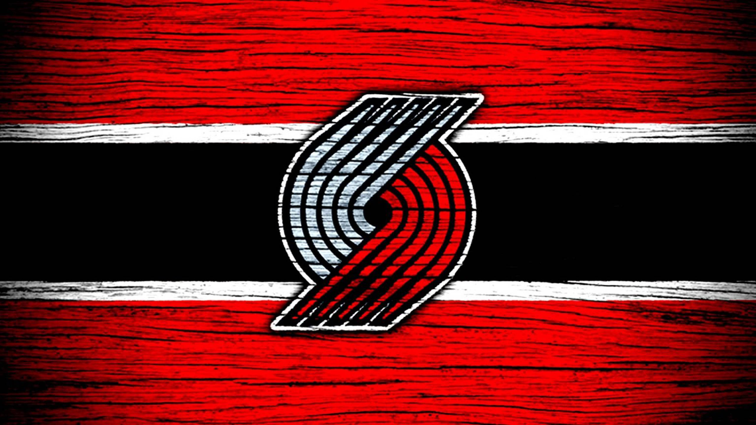 Portland Trail Blazers, red black and white striped wooden texture, logo, 2K Desktop Wallpaper