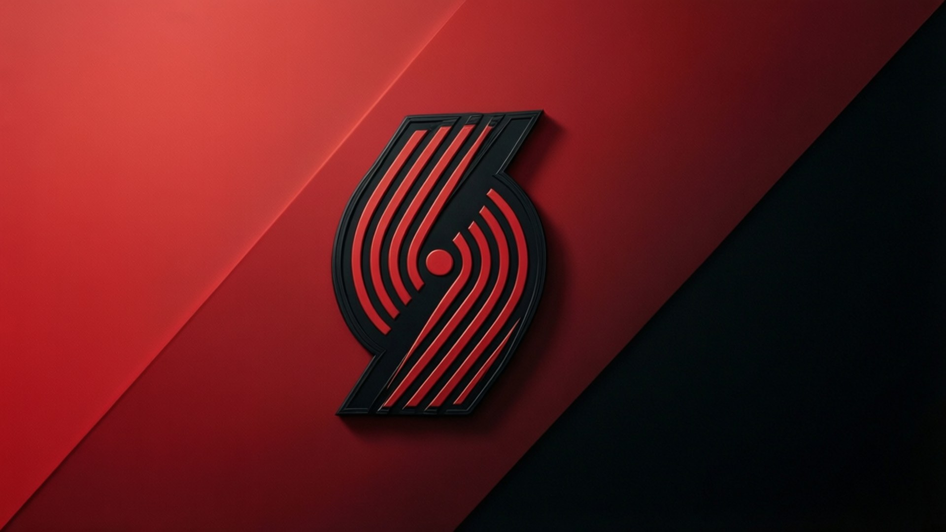 Portland Trail Blazers logo, glowing red stripes, diagonal red and black gradient background, Full HD Desktop Wallpaper
