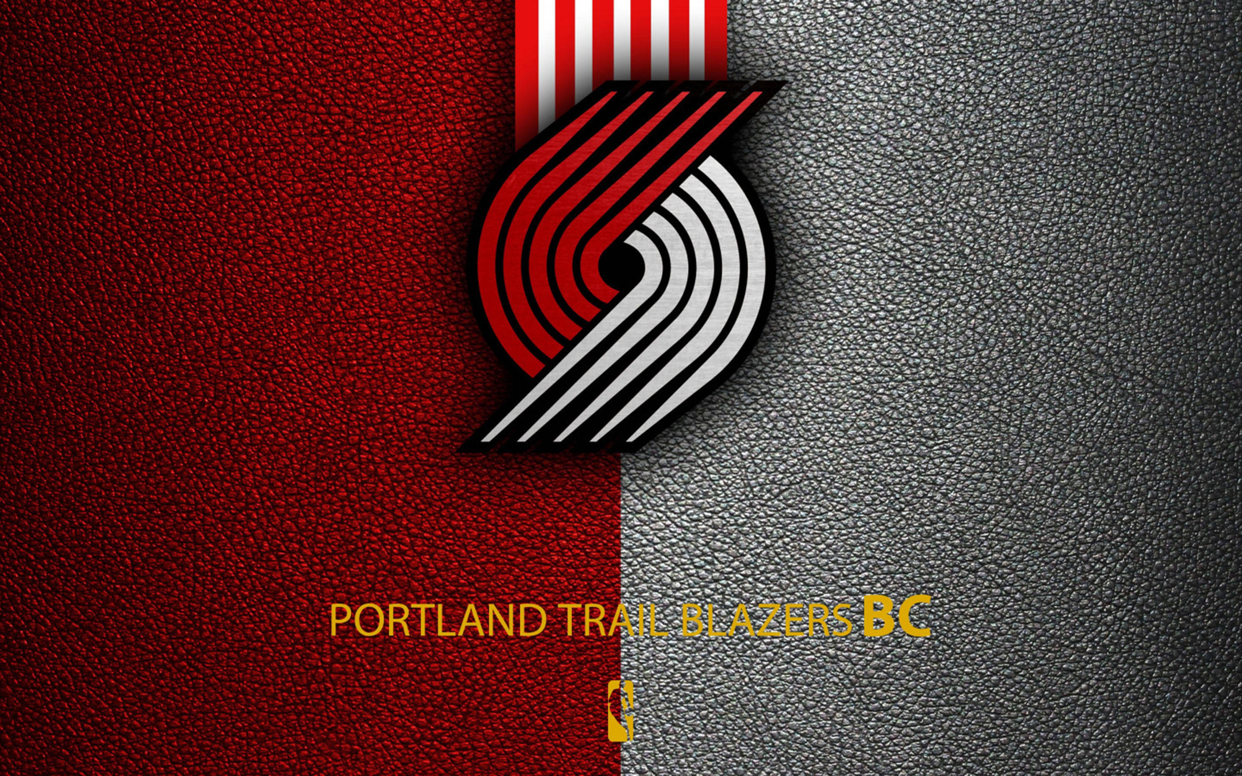 Portland Trail Blazers, leather texture, split red and gray, 2K Desktop Wallpaper