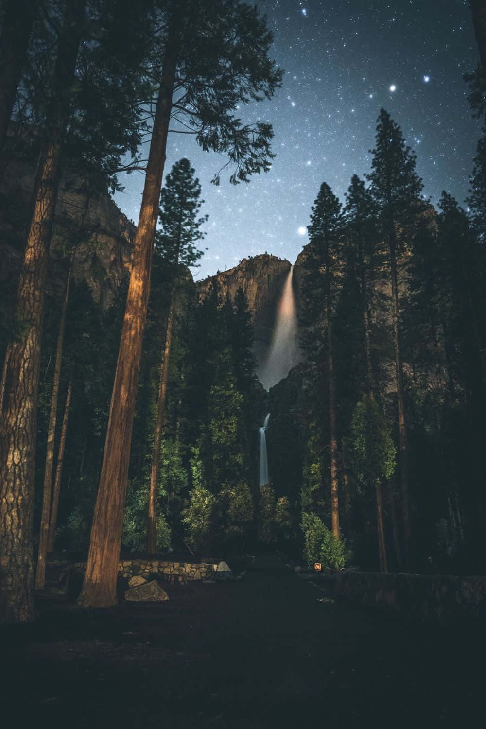 Portrait Mode, starry night sky, waterfall, HD Phone Wallpaper