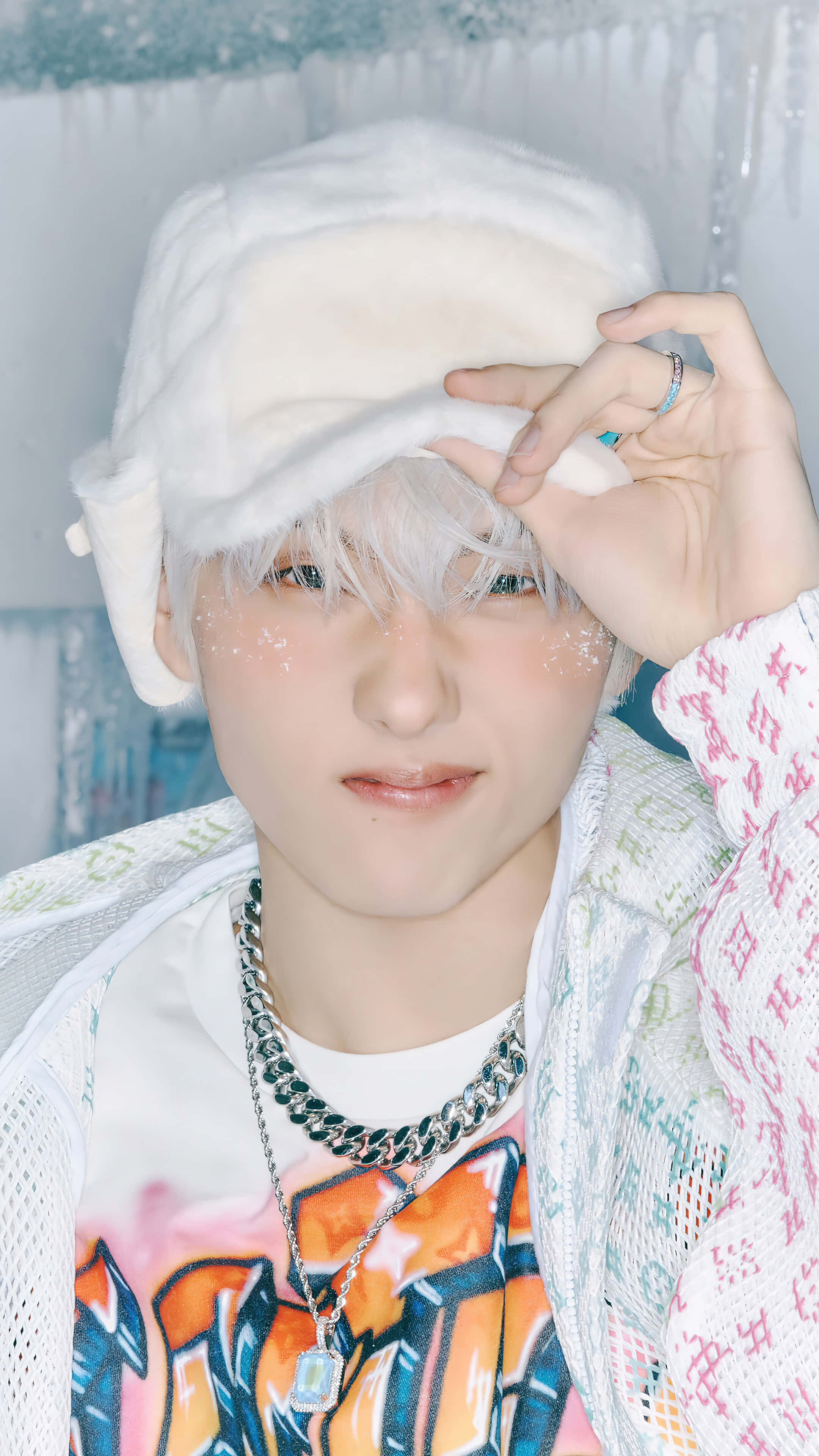portrait mode, white hair, glittering cheeks, 4K Phone Wallpaper