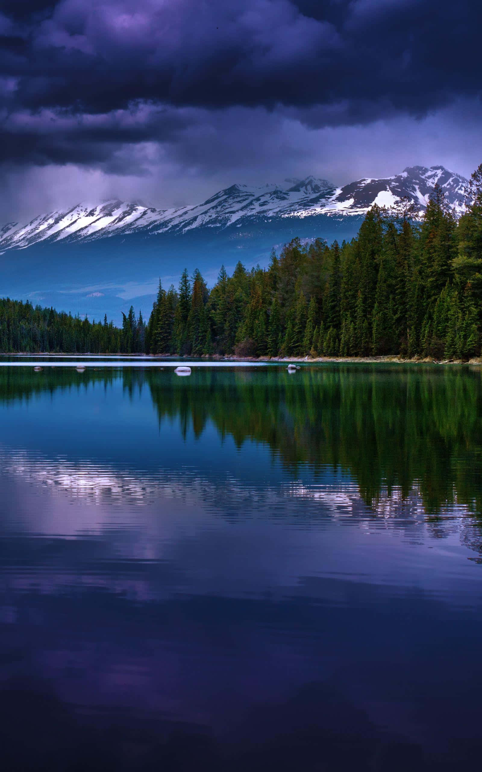 Portrait Mode, lake, snow-capped mountains, 2K Phone Wallpaper