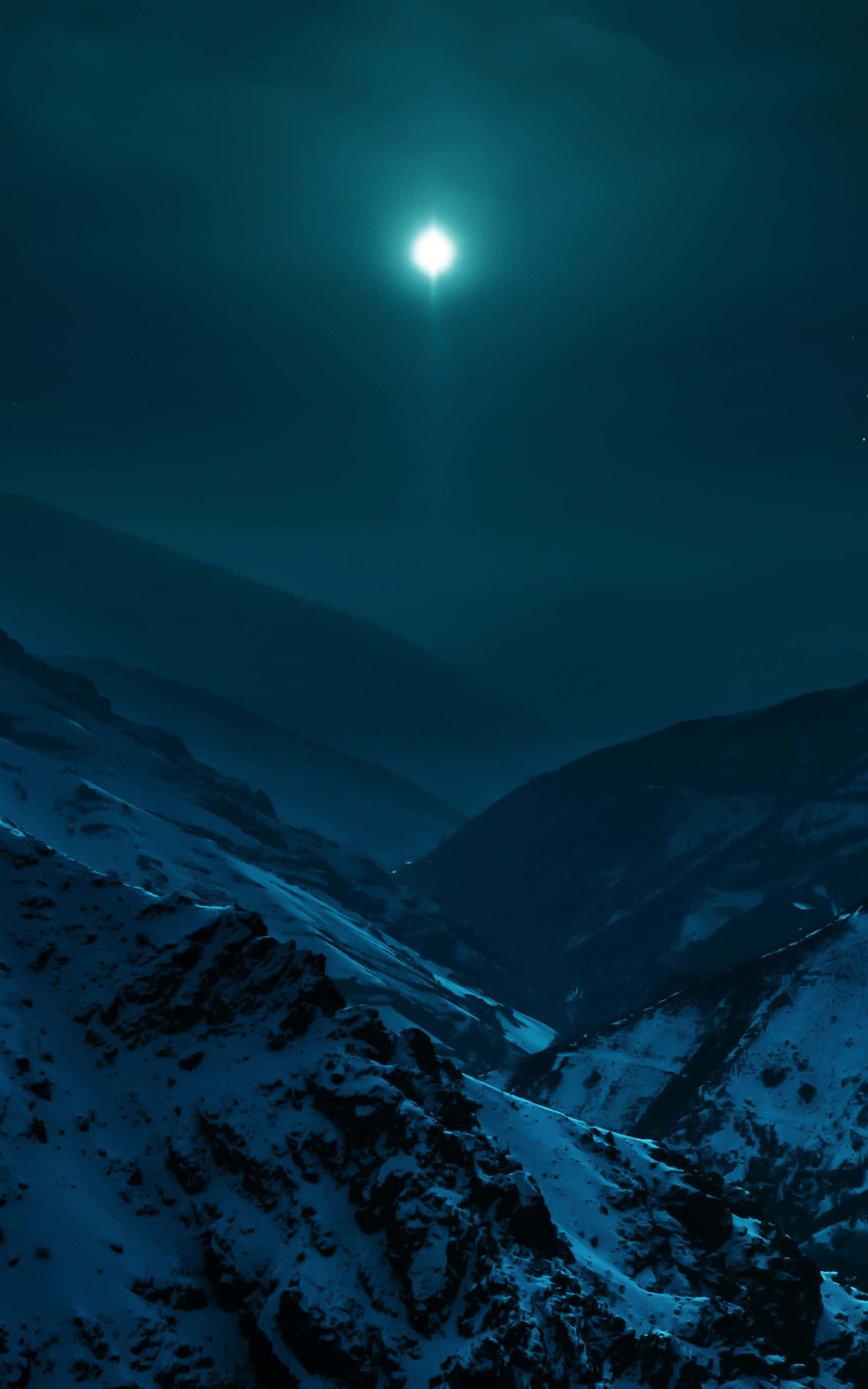 Portrait Mode, moon, snow-dusted mountain peaks, 2K Phone Wallpaper