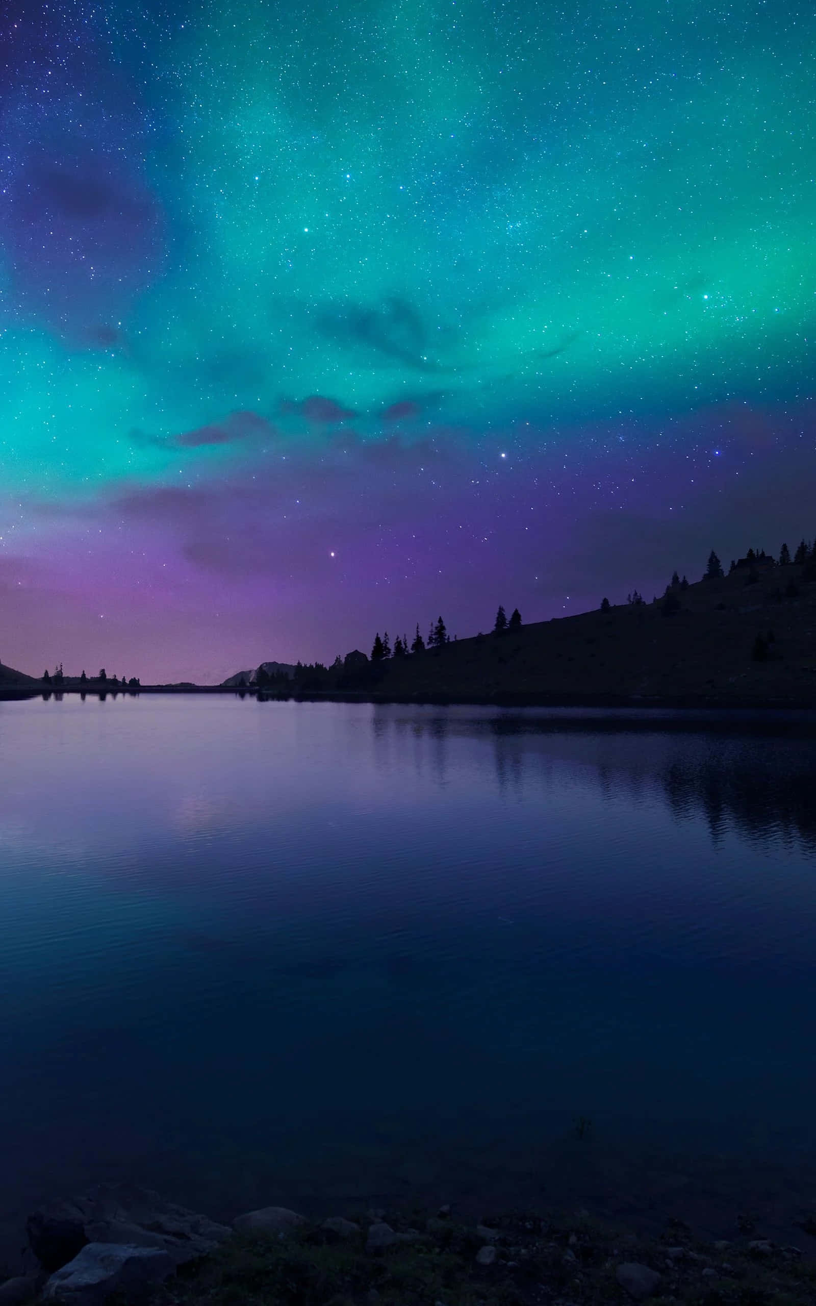 Portrait Mode, aurora borealis, starry purple and teal night sky, 2K Phone Wallpaper