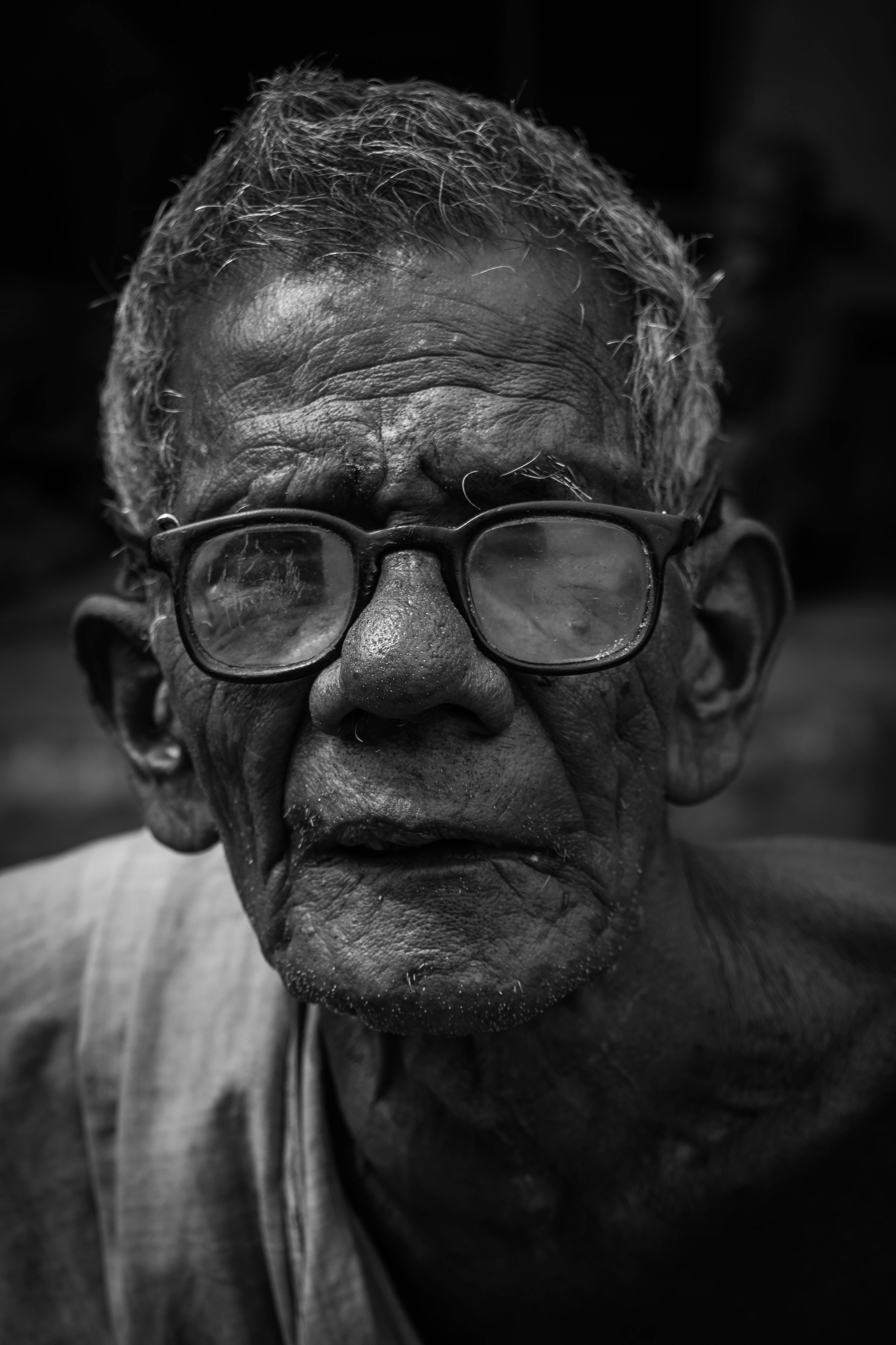 old man, eyeglasses, black and white portrait, 5K Phone Wallpaper