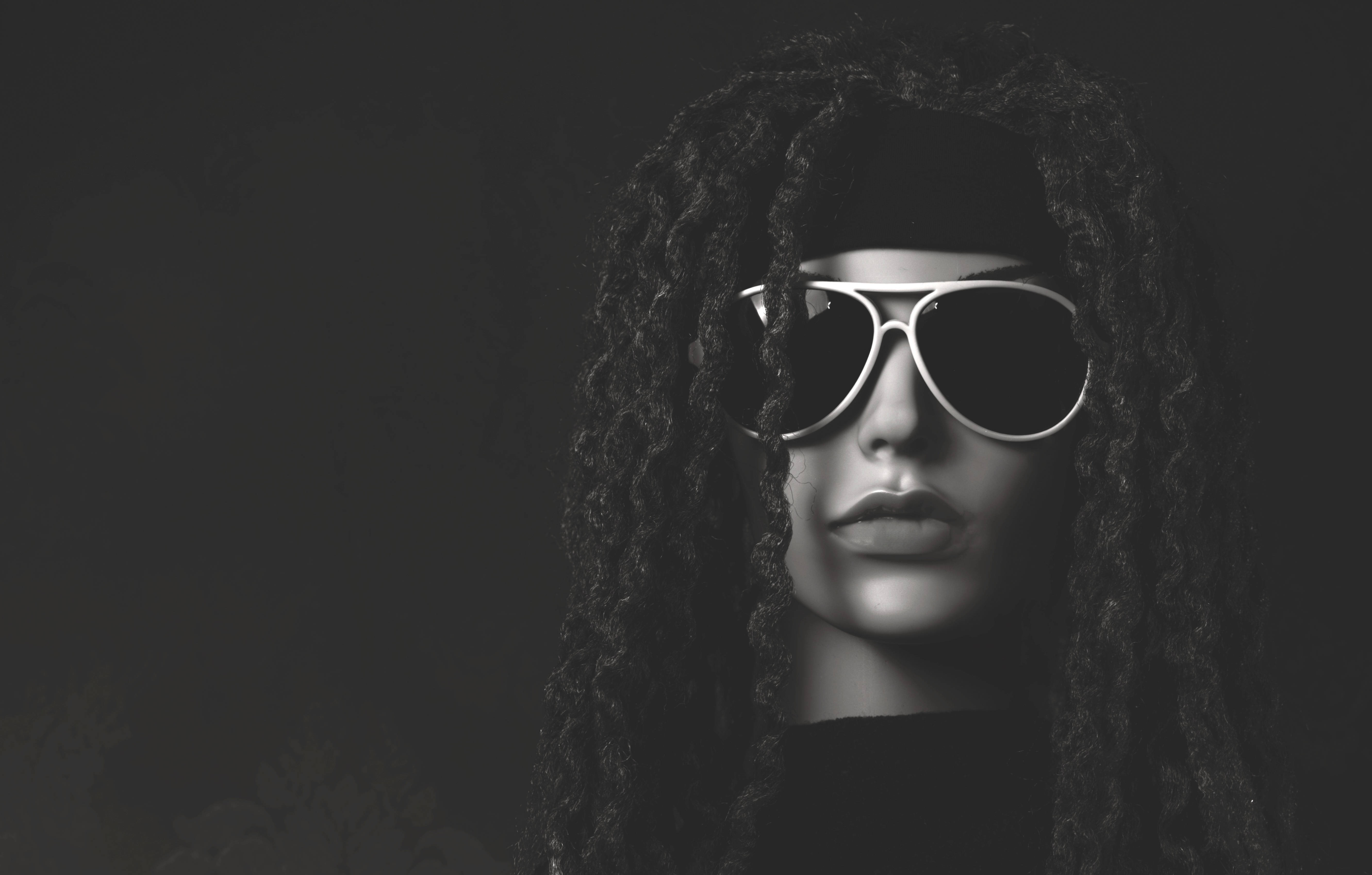 dreadlocks, glasses, monochrome portrait, 5K Desktop Wallpaper