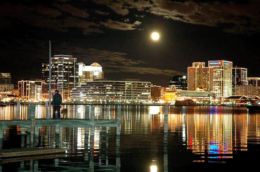 Portsmouth, night, skyline, SD Desktop Wallpaper