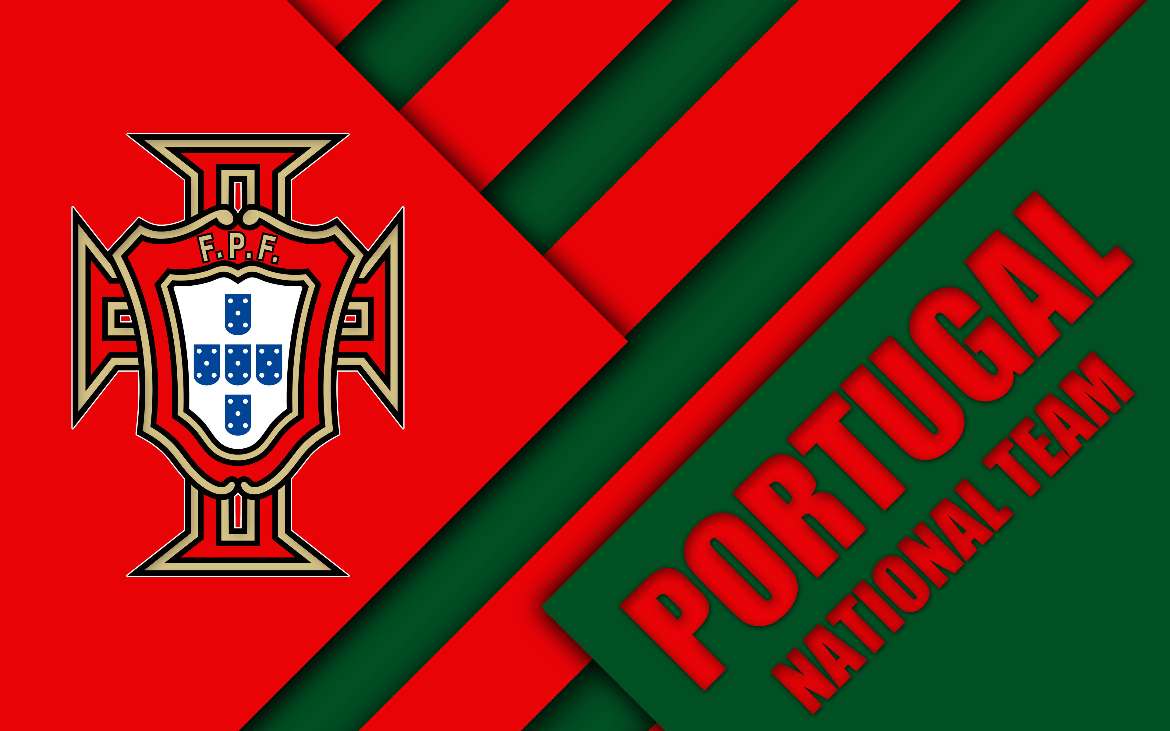 Portugal National Football Team, red and green diagonal stripes, national team crest, 4K Desktop Wallpaper
