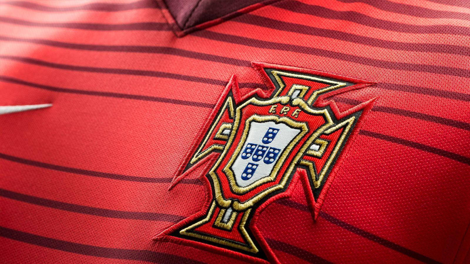 Portugal National Football Team, red stripes, embroidered crest, HD Desktop Wallpaper