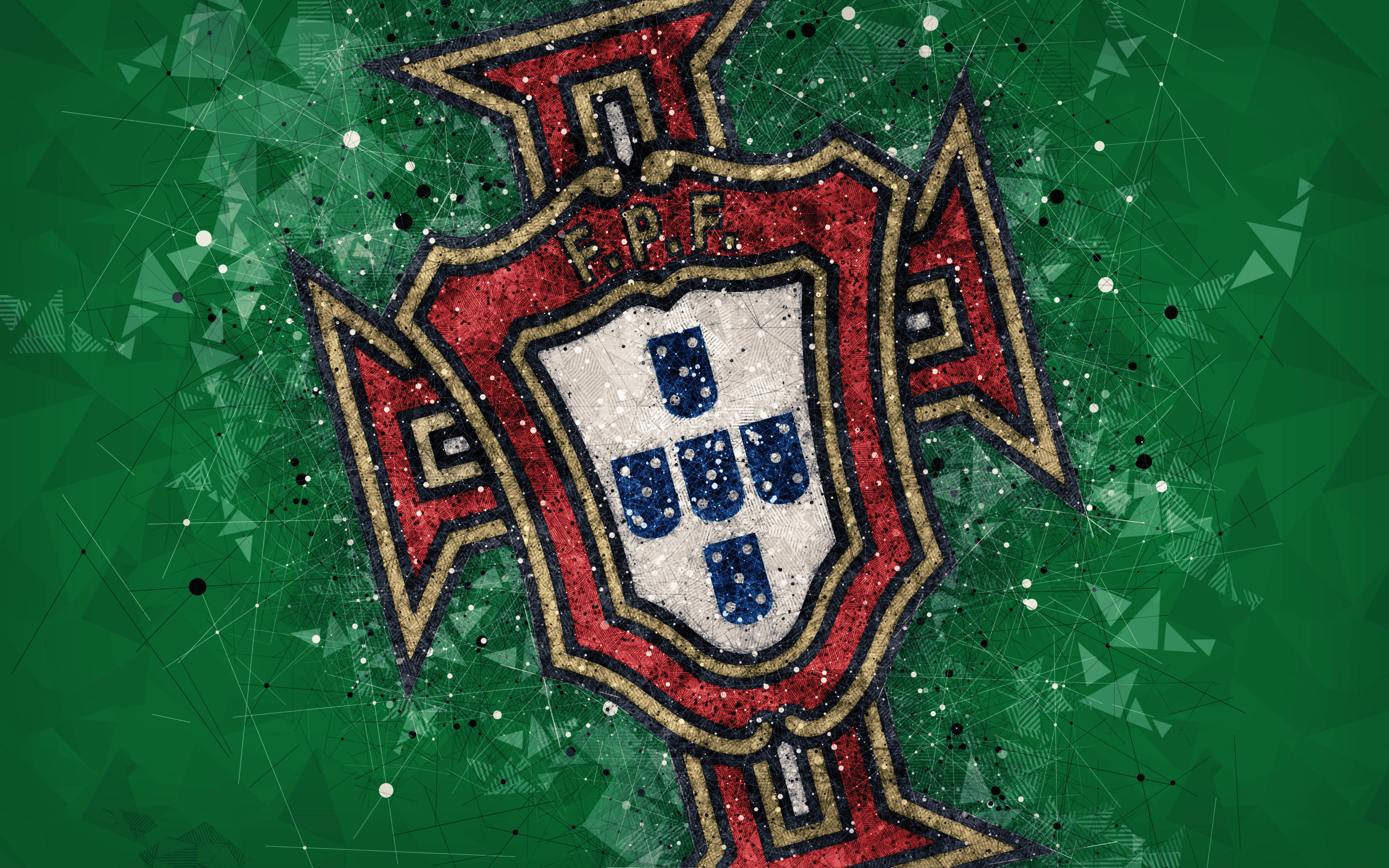 Portugal National Football Team, green, blue shields, 4K Desktop Wallpaper