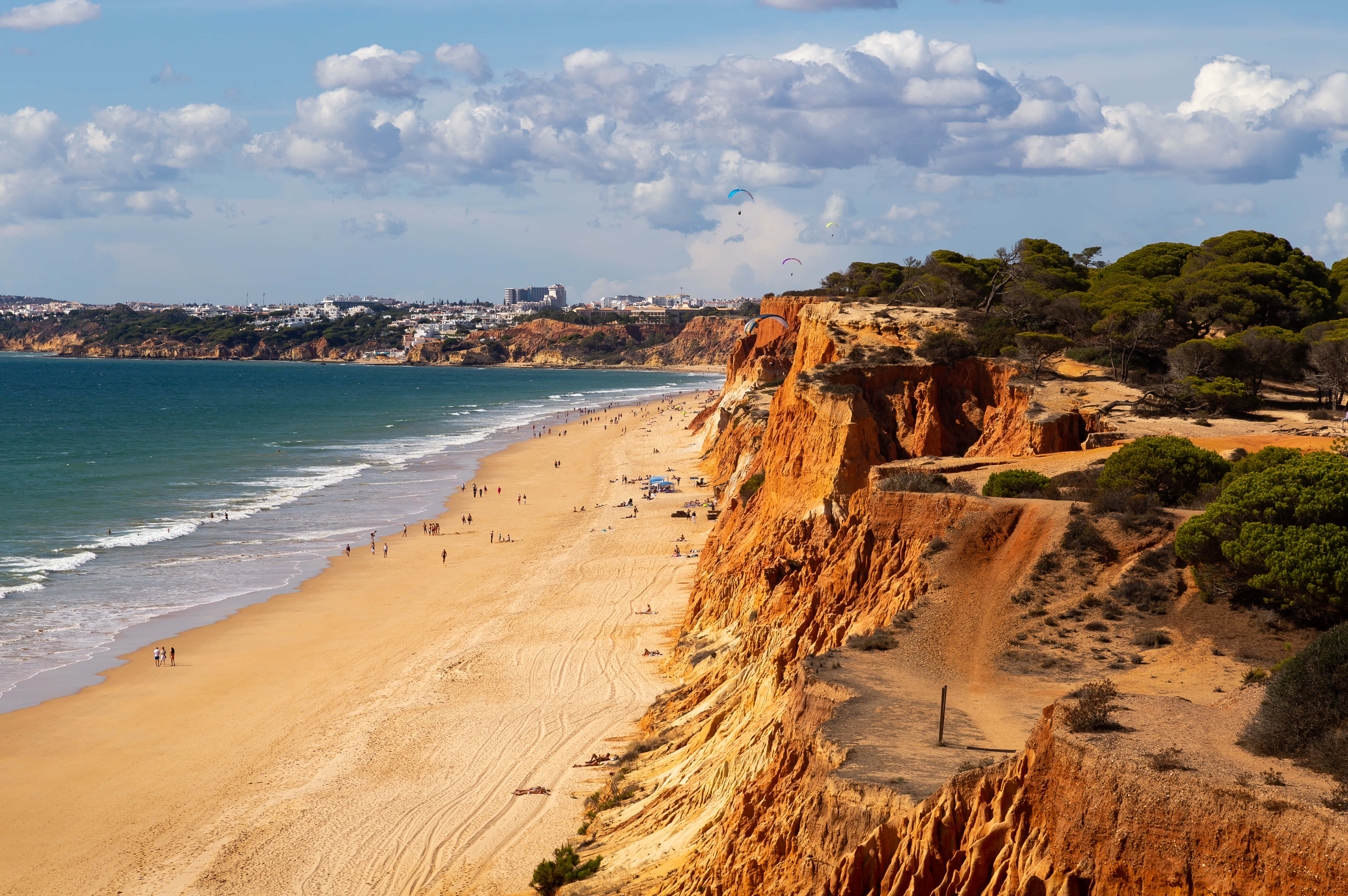 Portuguese Beach, golden sands, turquoise waves, 5K Desktop Wallpaper