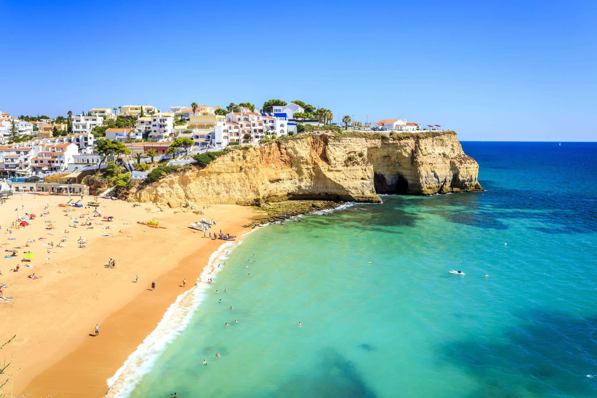 Portuguese Beach, turquoise waters, golden beach, Full HD Desktop Wallpaper