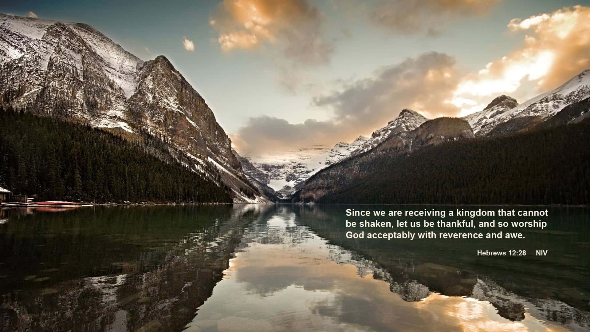 Christian desktop, snowcapped mountains, calm lake, Full HD Desktop Wallpaper