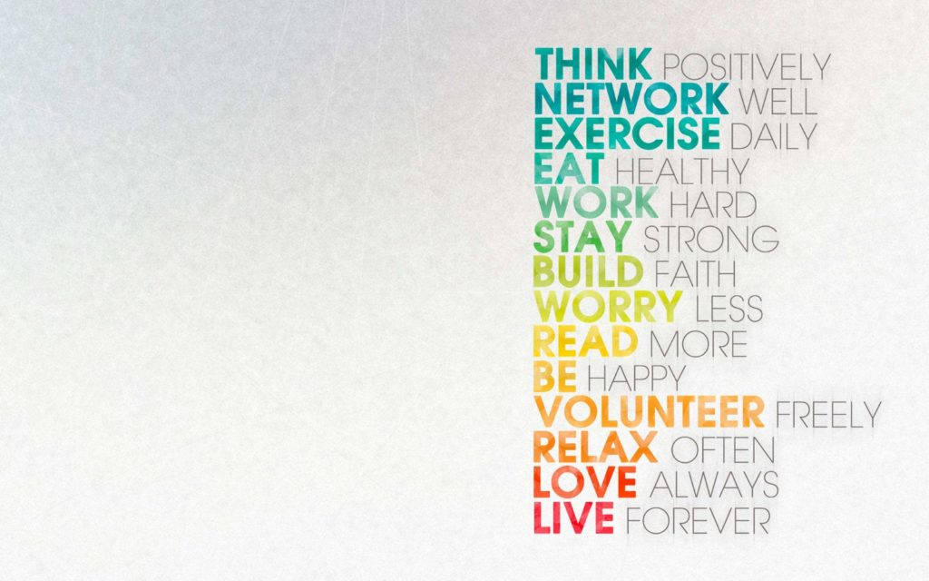 Positive Words Inspirational Desktop, colorful text, vertical list of life advice, SD Desktop Wallpaper