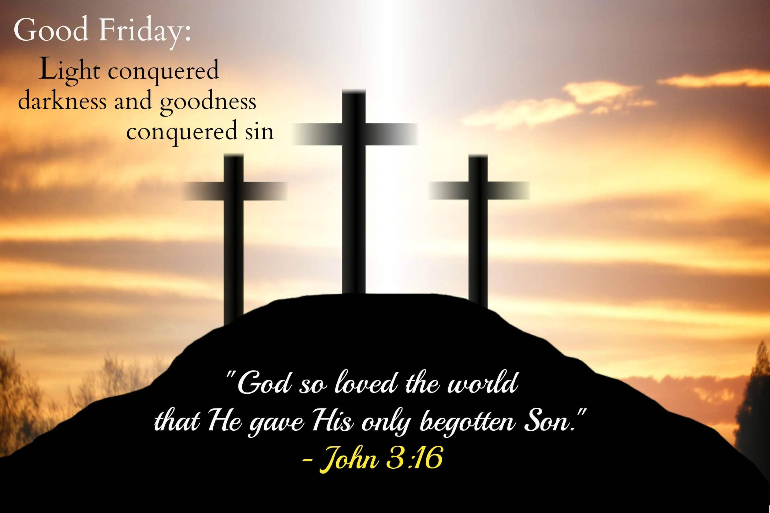 Good Friday Bible Verse, three crosses, hill, Full HD Desktop Wallpaper