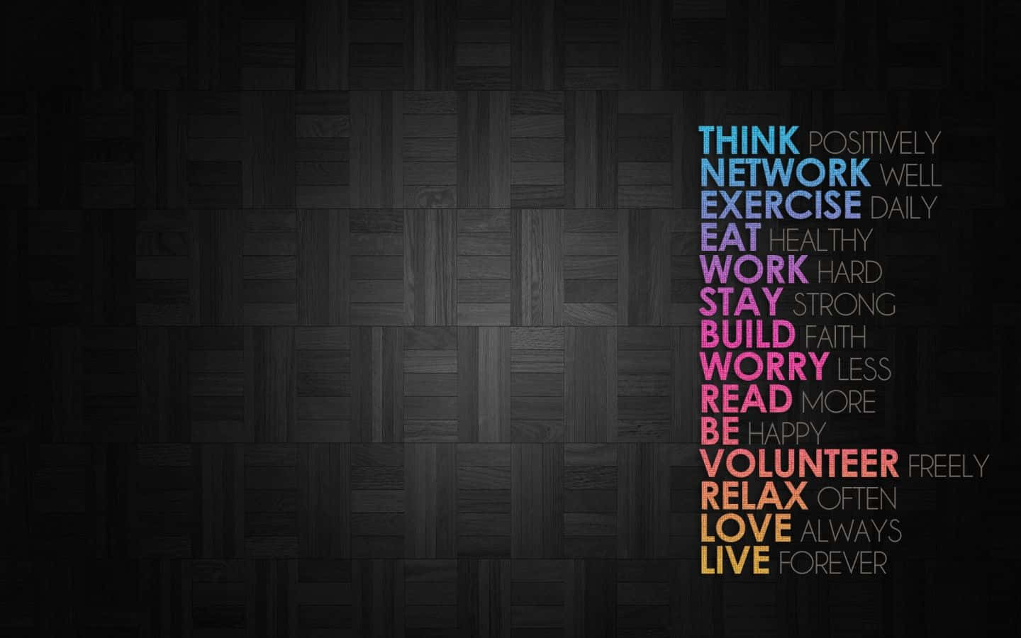 Positive Message, colorful fonts, dark wooden parquet background, HD Desktop Wallpaper