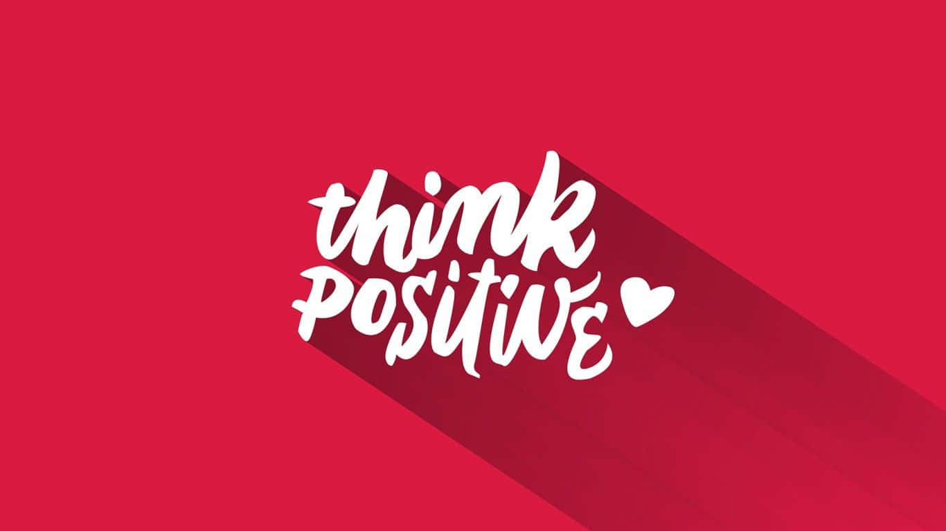 think positive, white cursive text, heart icon, HD Desktop Wallpaper