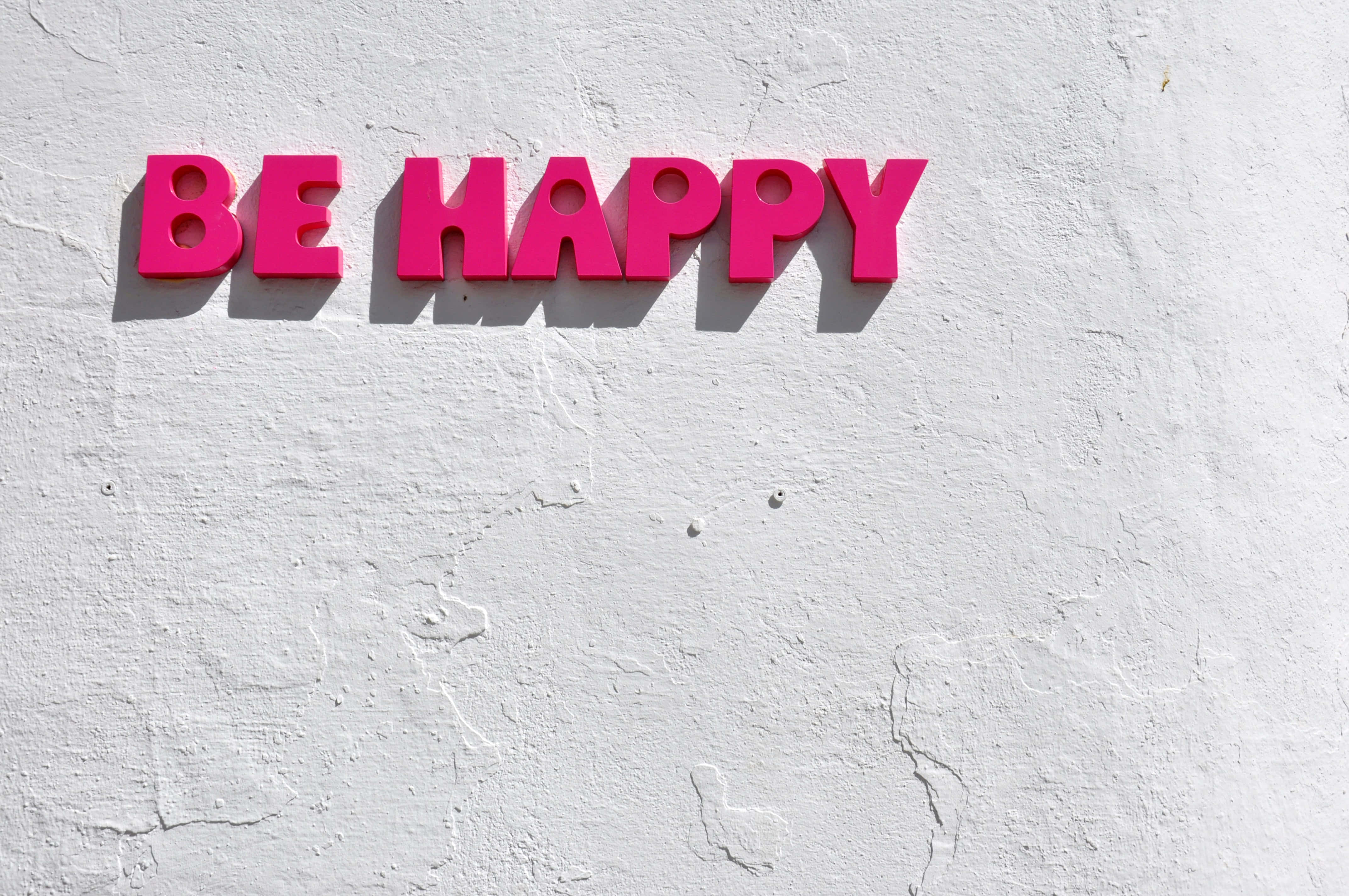 BE HAPPY, pink, 3d letters, 4K Desktop Wallpaper