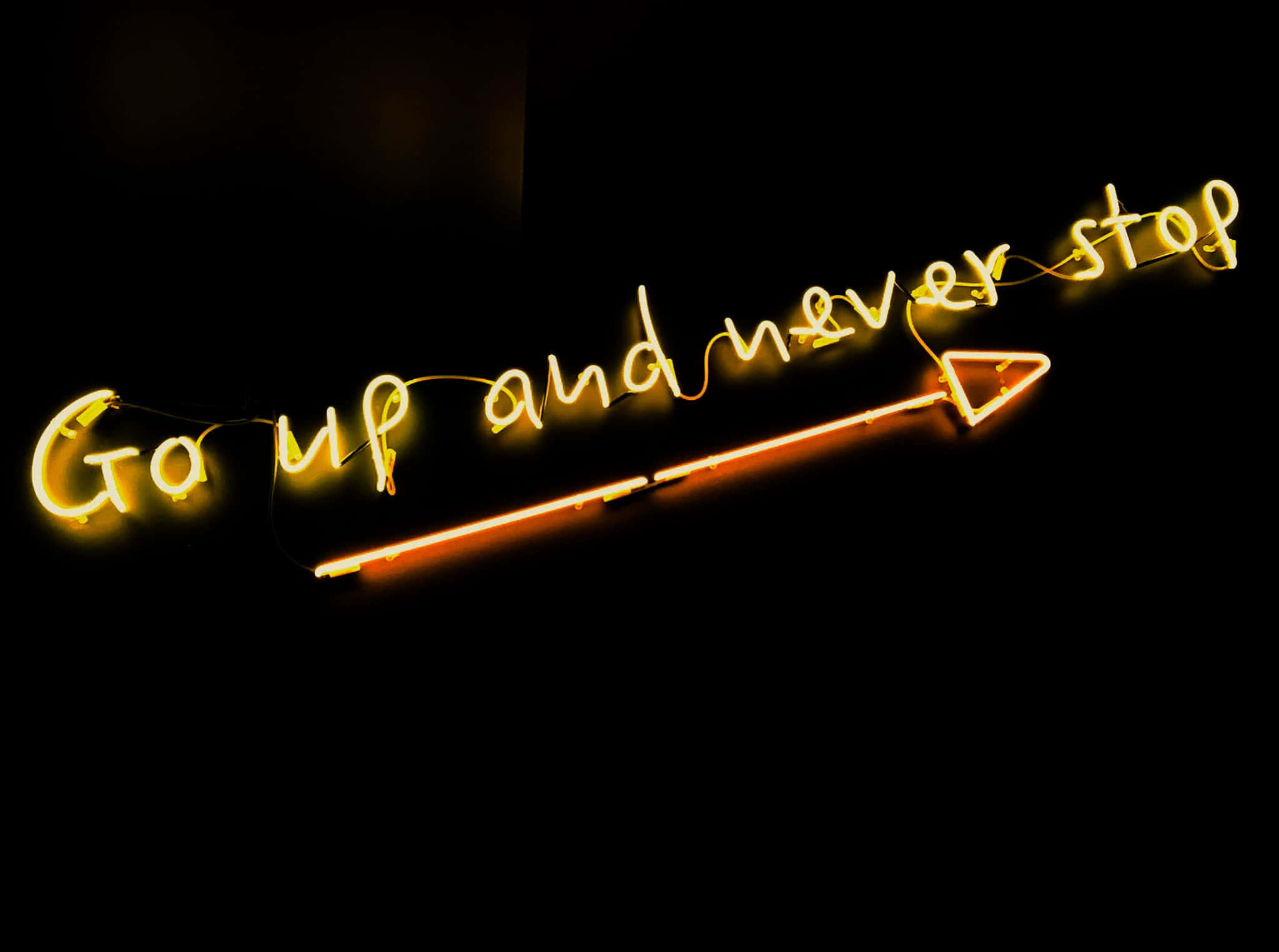 glowing yellow neon sign, Go up and never stop, arrow pointing upward, Full HD Desktop Wallpaper