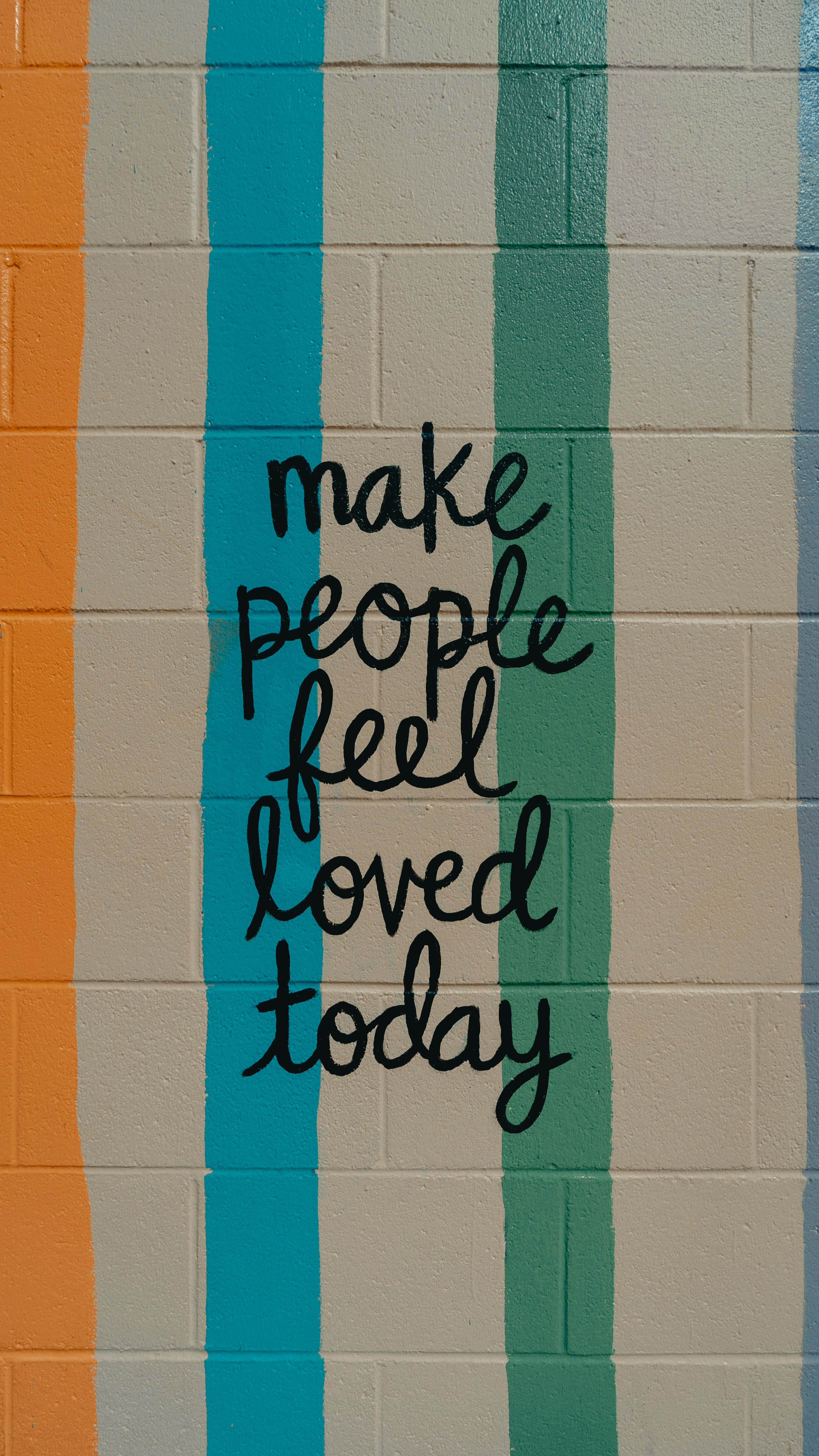 brick wall, colorful vertical stripes, handwritten phrase, 4K Phone Wallpaper