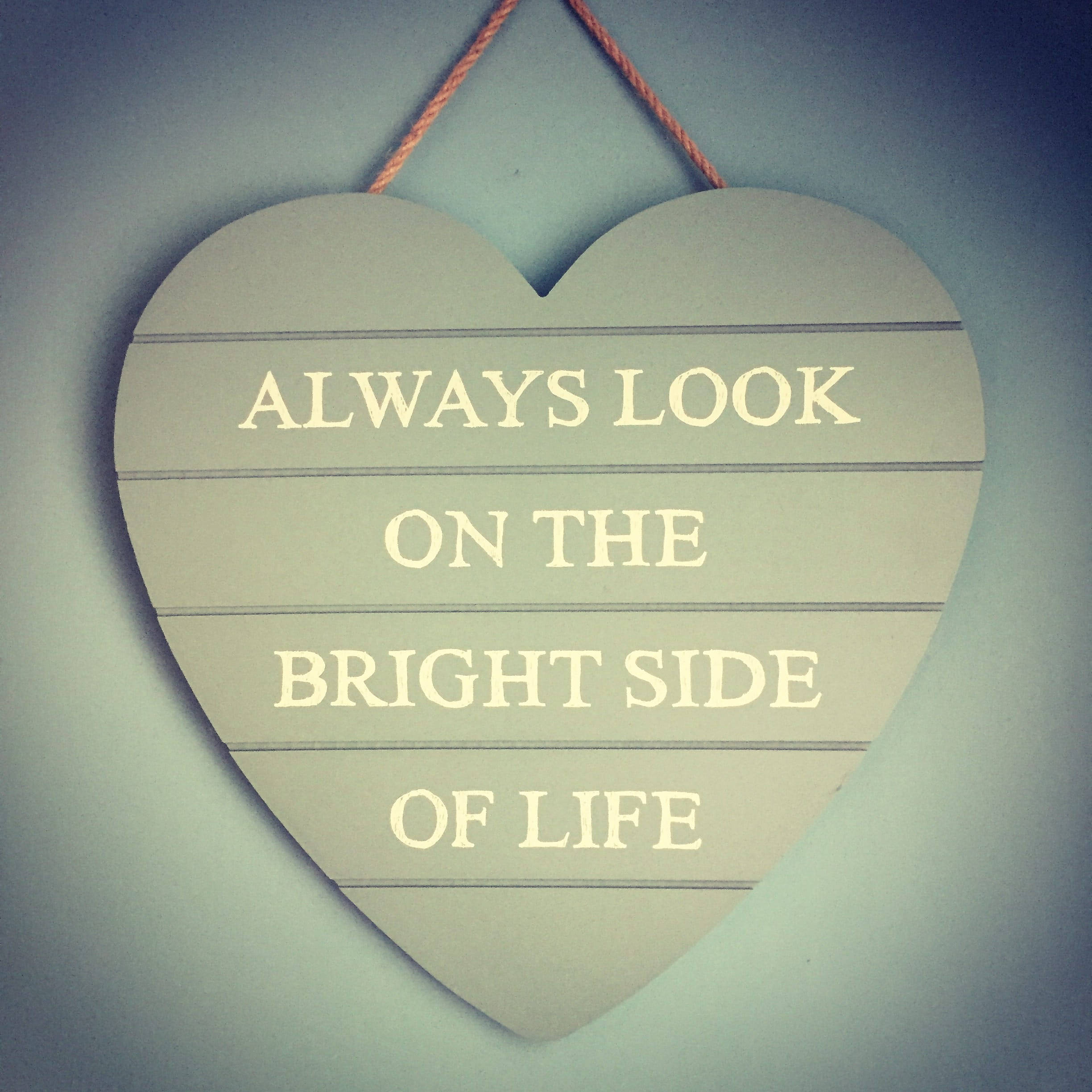 heart-shaped wooden sign, uplifting text, soft blue wall, Full HD Desktop Wallpaper