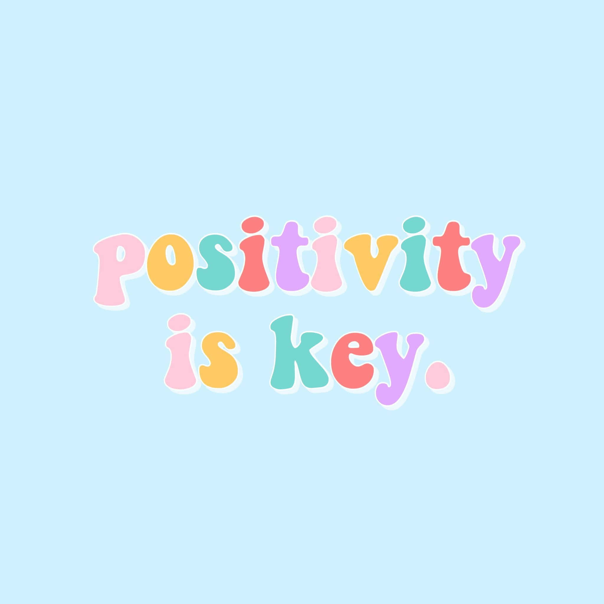 positivity is key, multicolored letters, soft pastel blue background, Full HD Desktop Wallpaper