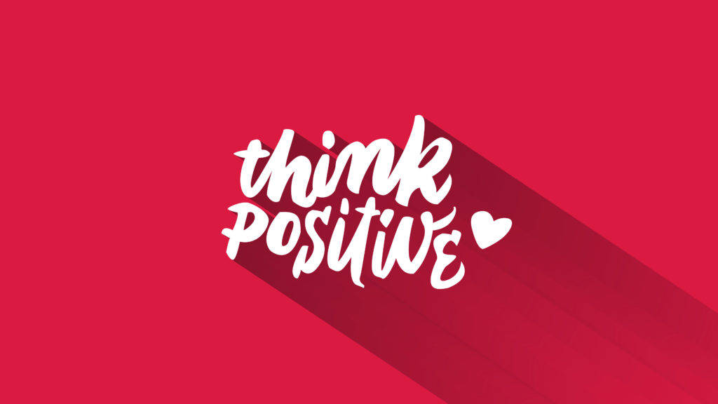 Think Positive, white handwritten text, heart icon, SD Desktop Wallpaper