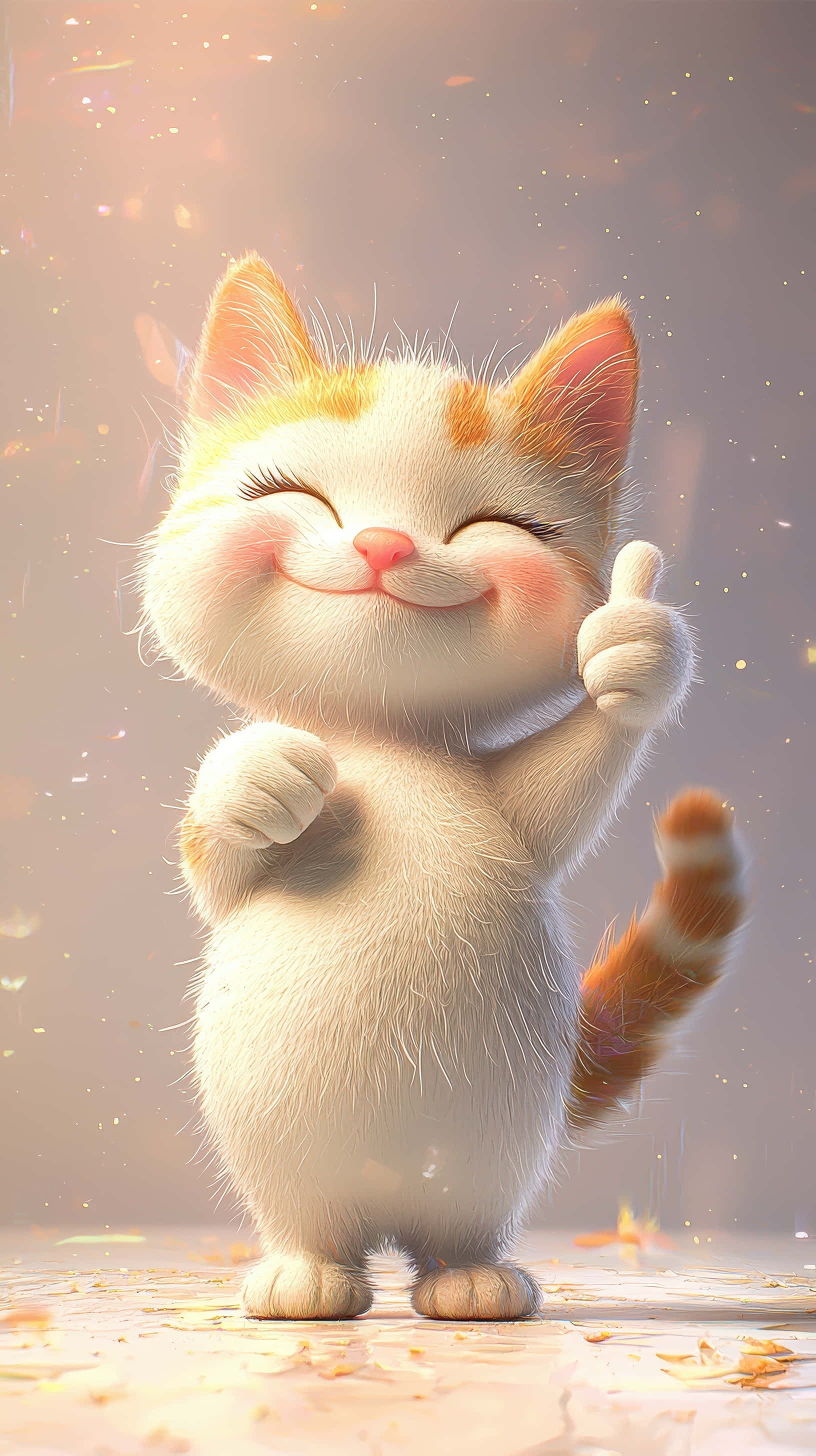 fluffy white and orange kitten, closed eyes, big smile, 2K Phone Wallpaper