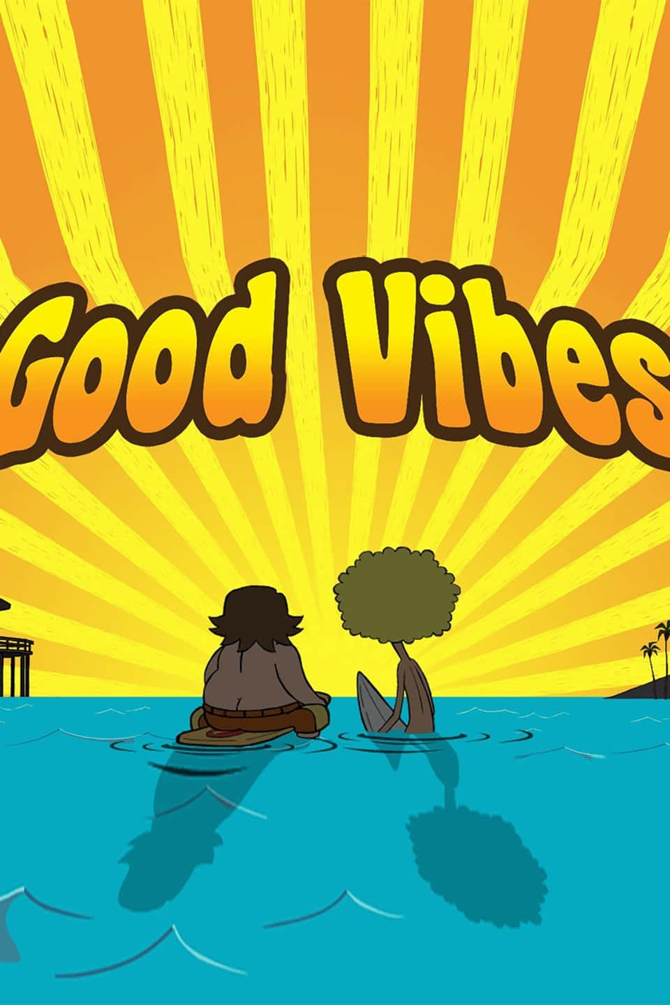 Good Vibes, turquoise water, radiant yellow sunburst, HD Phone Wallpaper