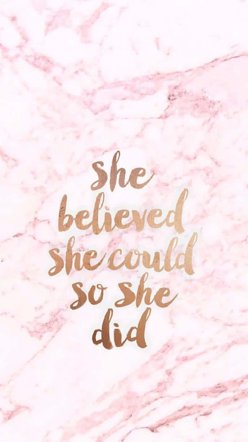 gold cursive text, she believed she could so she did, pink marble background, HD Phone Wallpaper